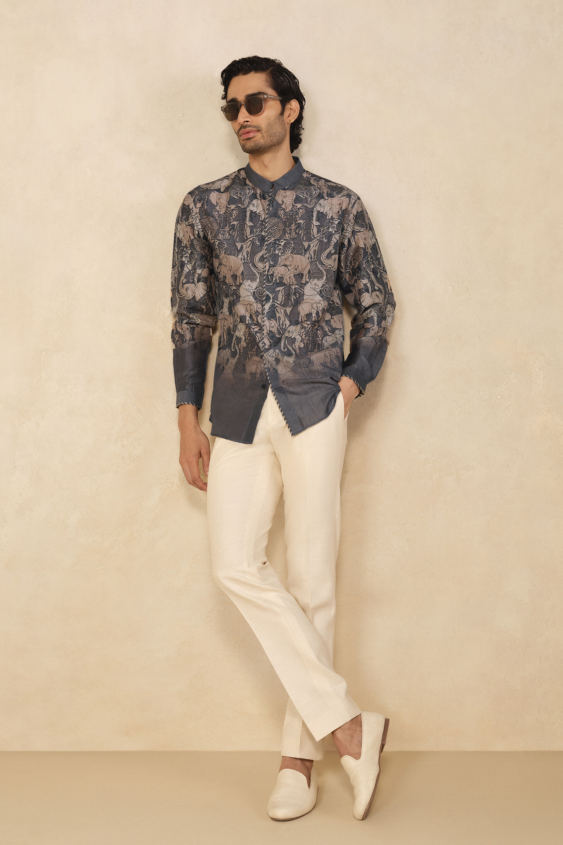 Zyad Silk Shirt - Grey, Grey, image 1