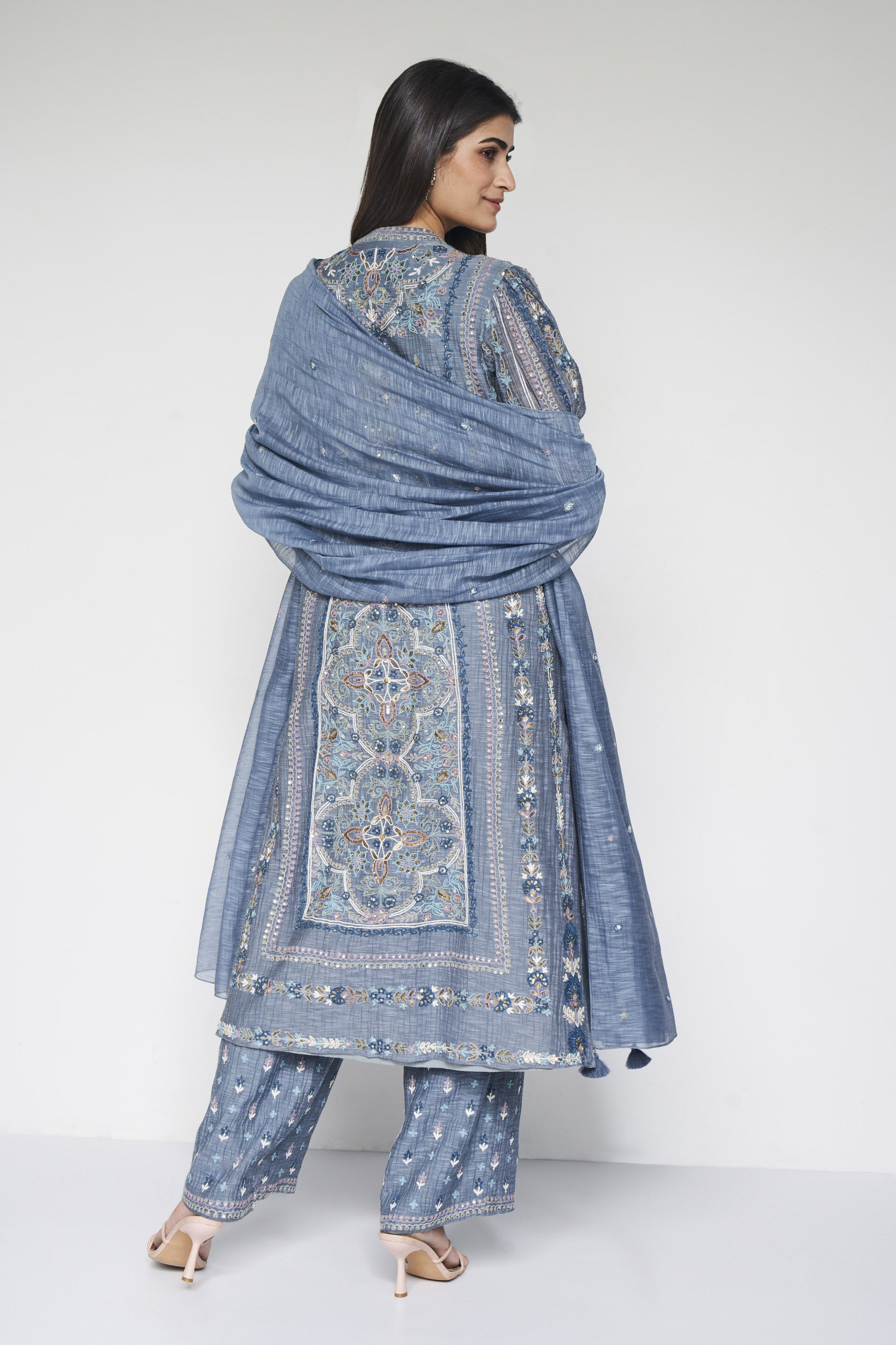 Sabela SEWA Hand-embroidered Mul Suit Set - Slate Grey