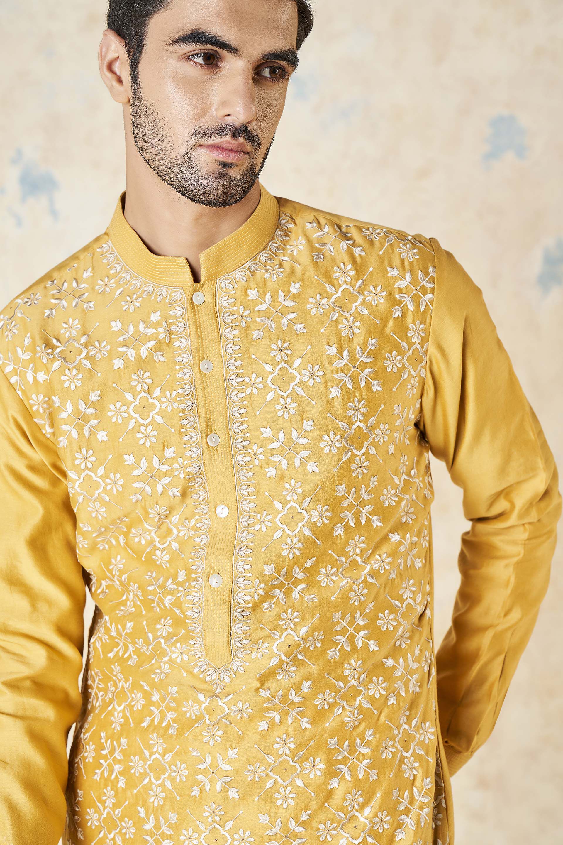 Udyan Silk Kurta - Mustard, Mustard, image 5