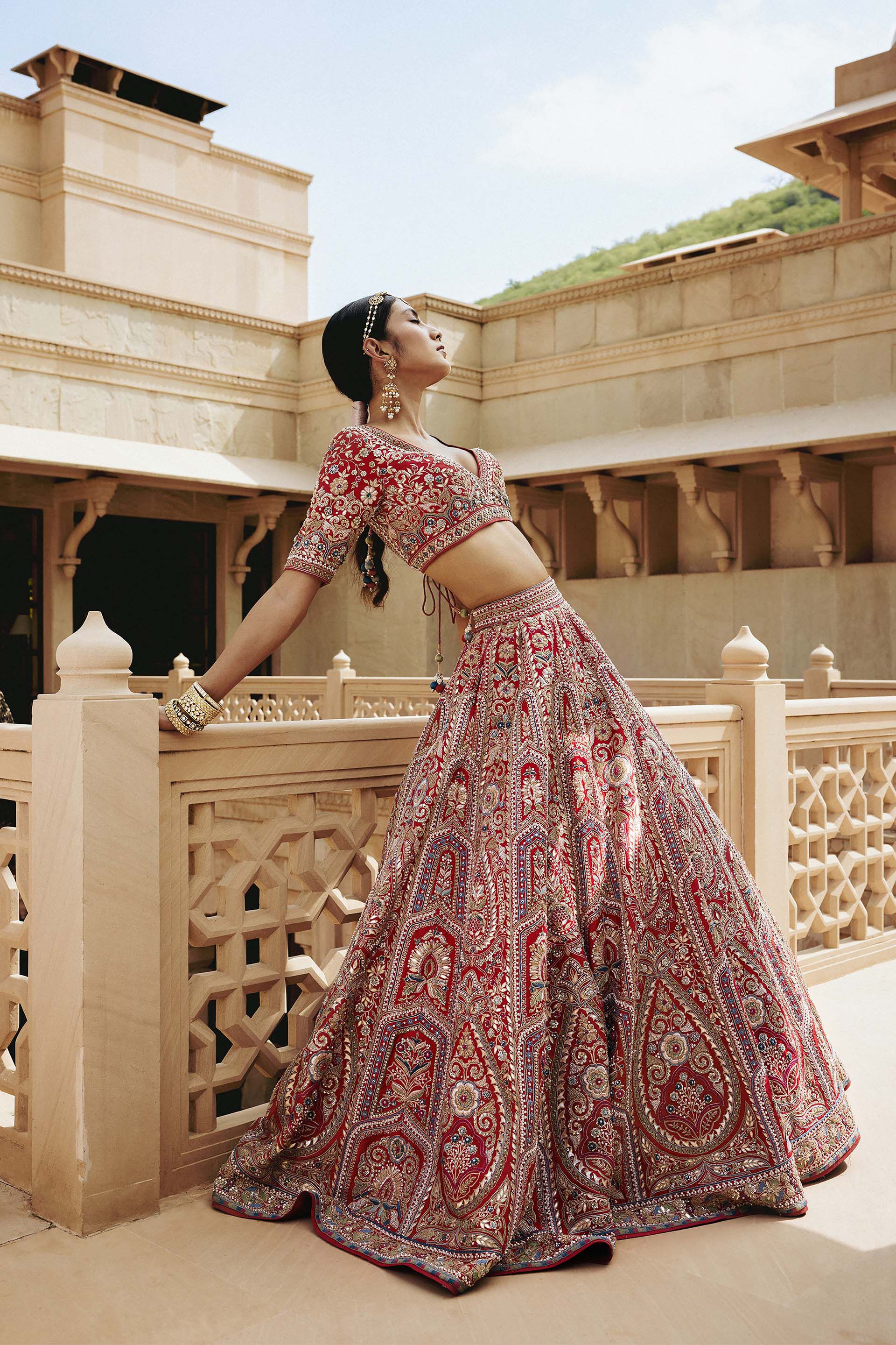 Amreen Gota Patti & Resham Silk Lehenga - Red, Red, image 5