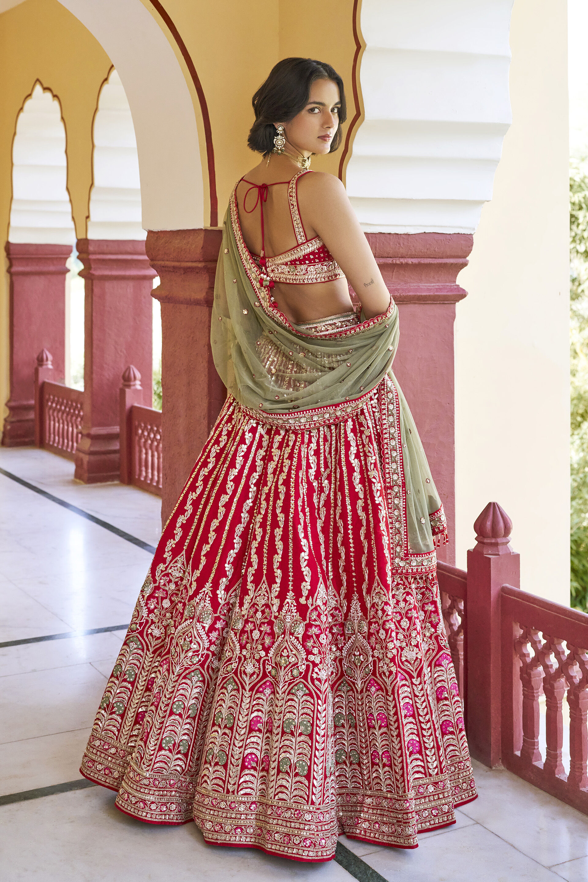 Kindness Embroidered Zardozi Silk Lehenga Set - ​Red, Red, image 2
