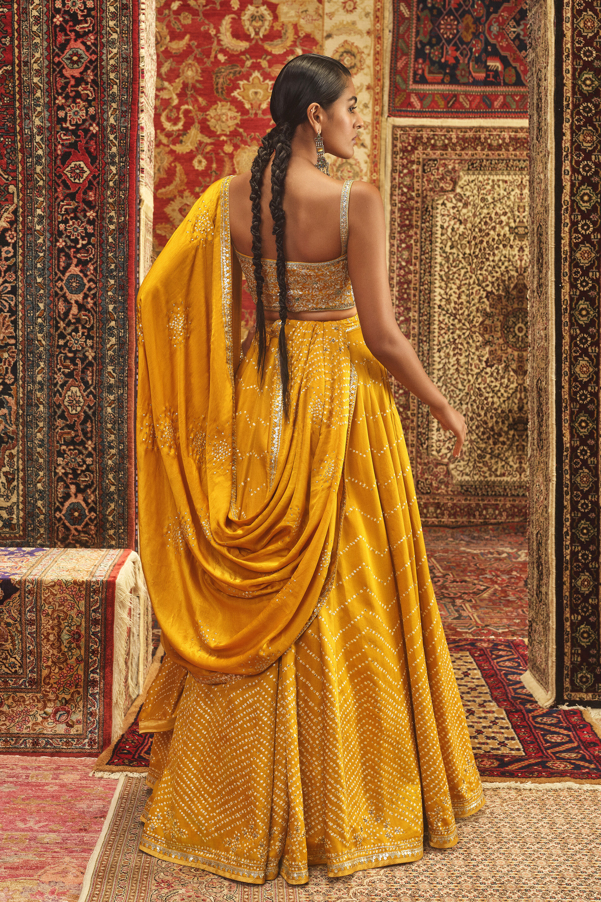 Nirajita Handcrafted Bandhani Silk Lehenga Set - Yellow