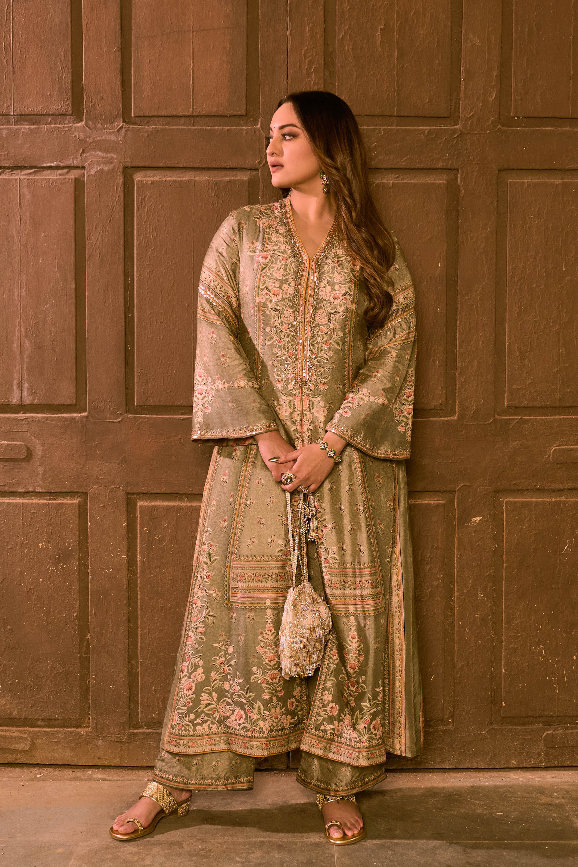 Laraline Printed Silk Jacket Set - Grey, , image 1