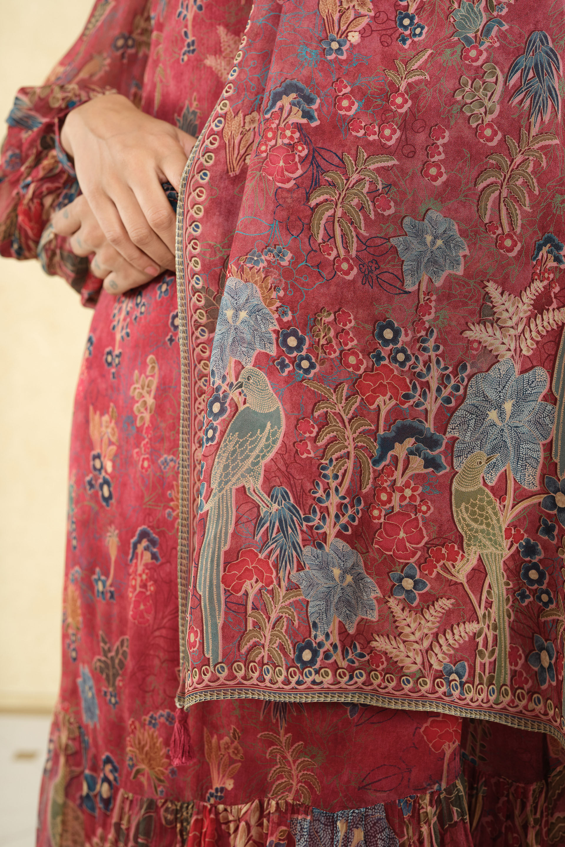 Rehma Printed Stole - Red, Red, image 3