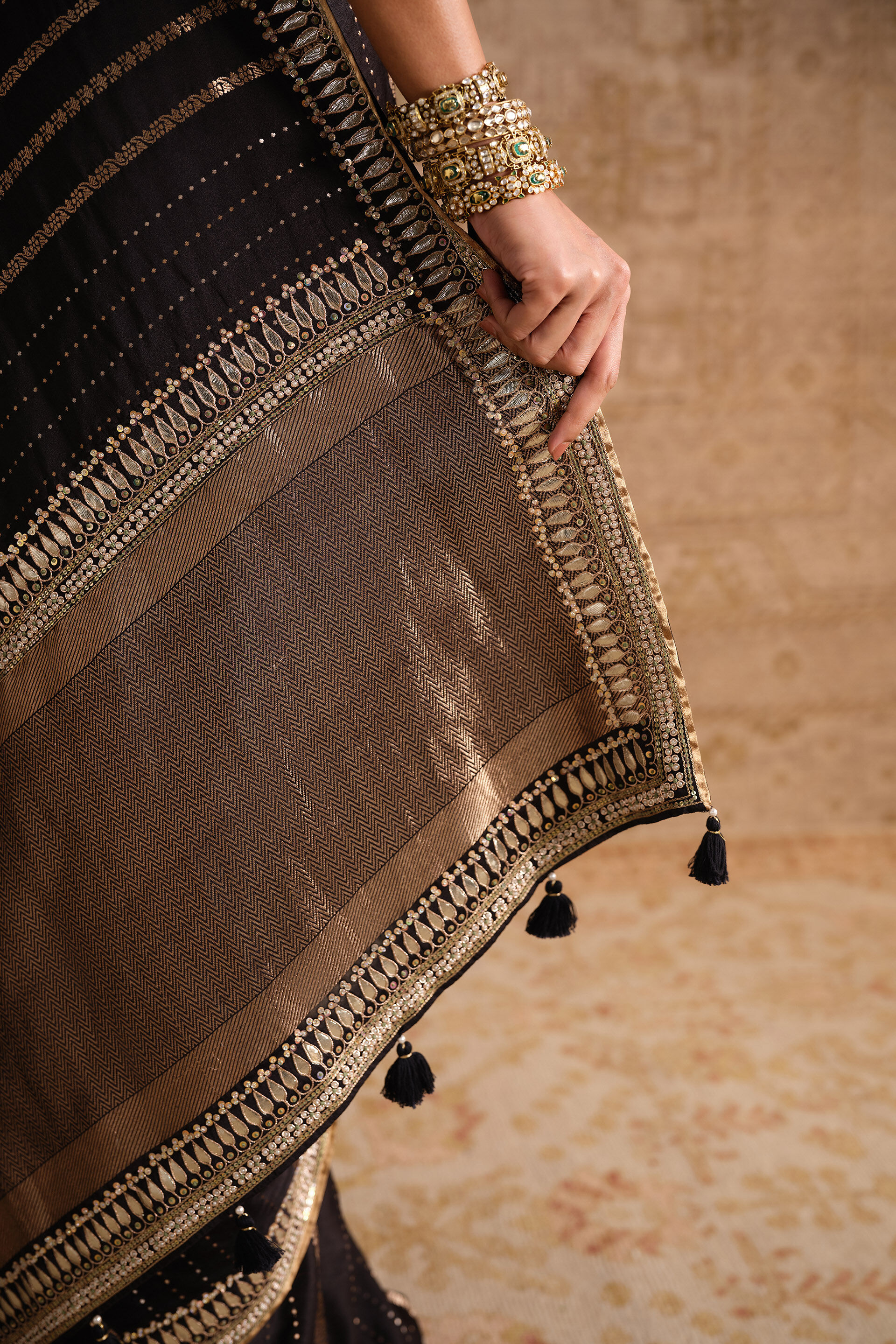 Drishika Handwoven Benarasi Silk Saree, Black, image 5