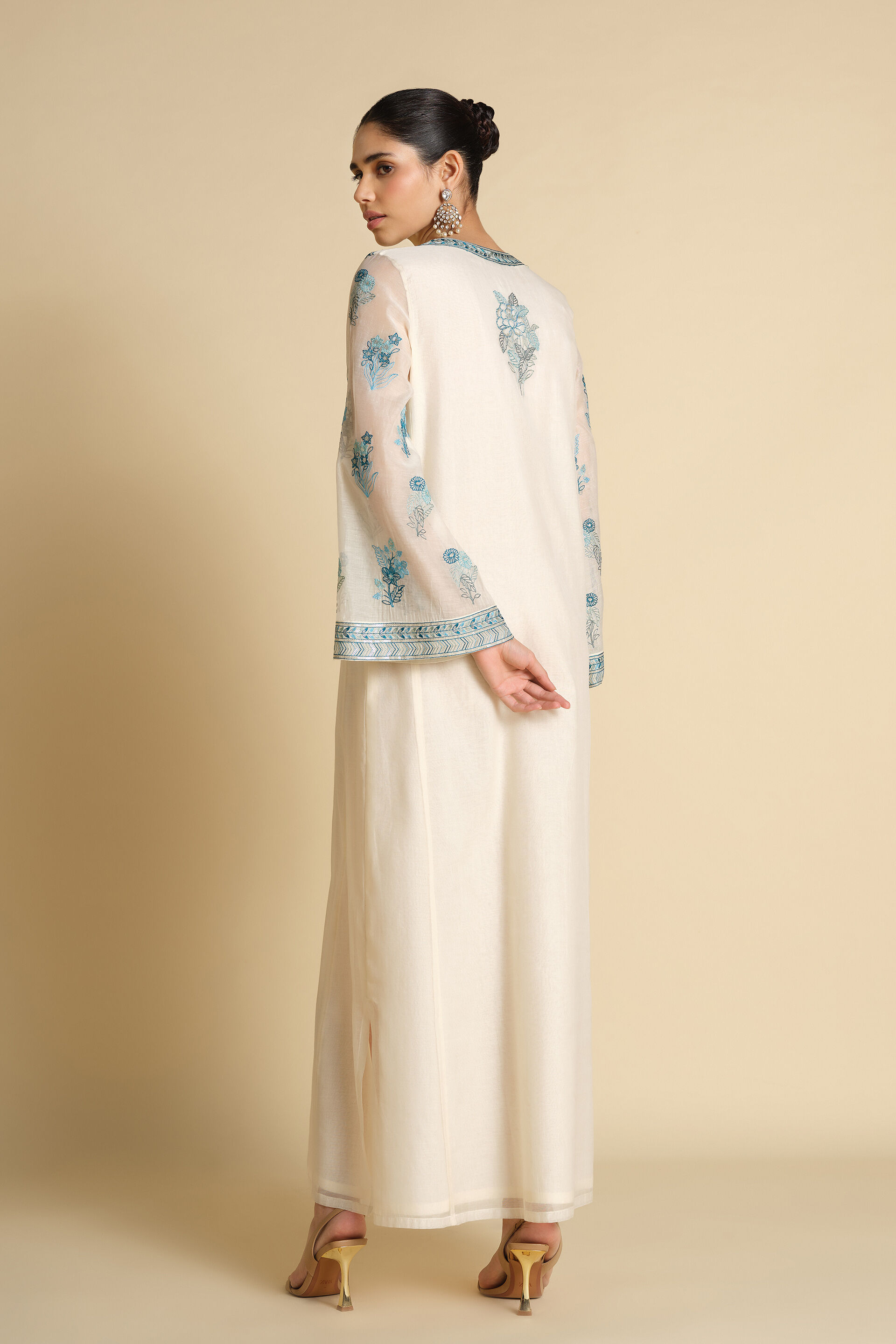 Akshiti Embroidered Mul Kaftan - Ivory, Ivory, image 2