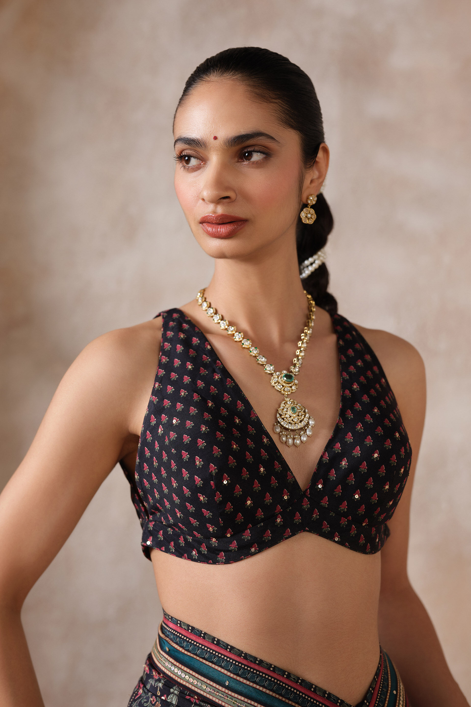 Somara Sequin Chiffon Saree - Black, Black, image 5