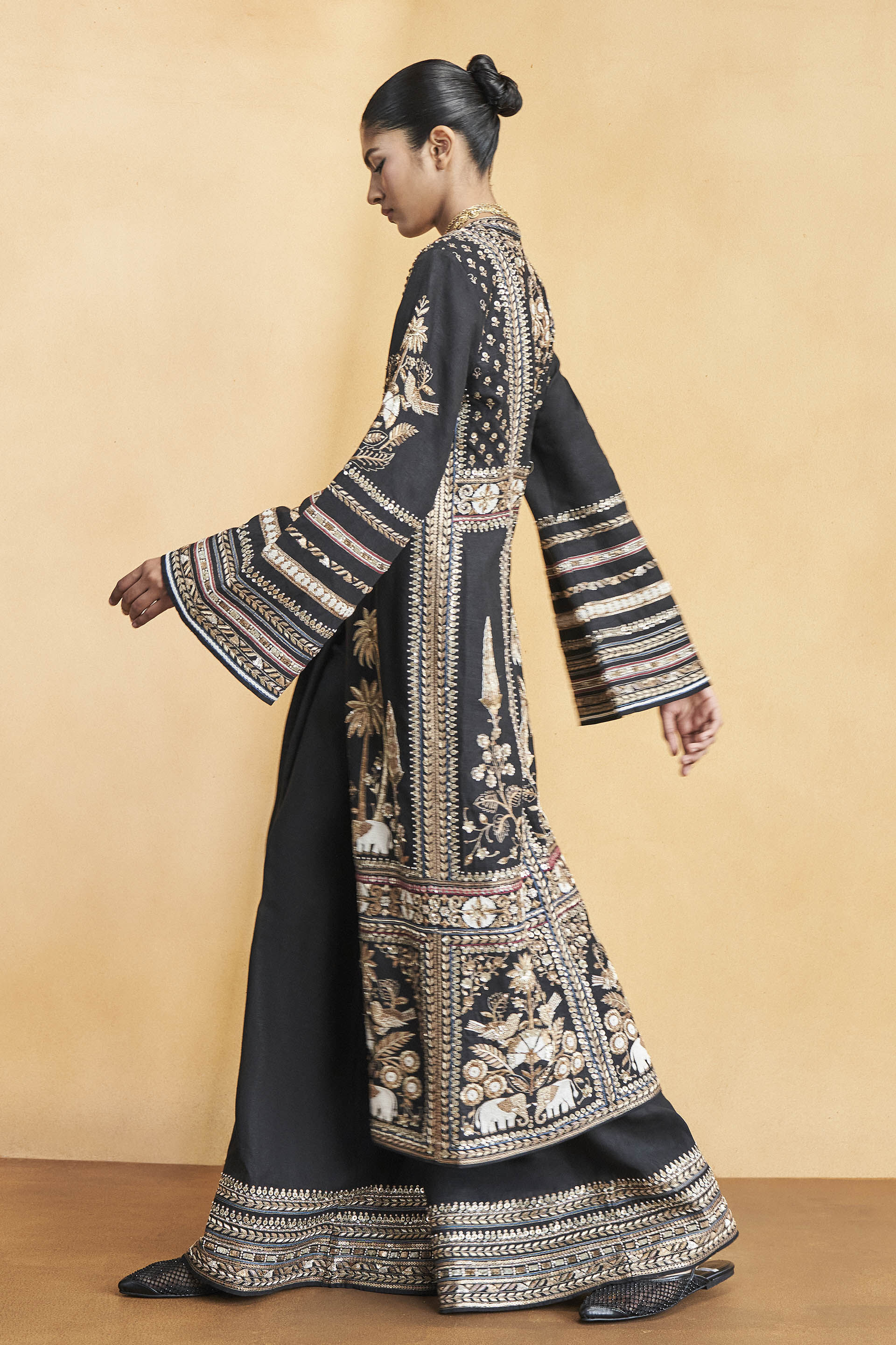 From The Wilderness Embroidered Zardozi Silk Kurta Set - Black, Black, image 4