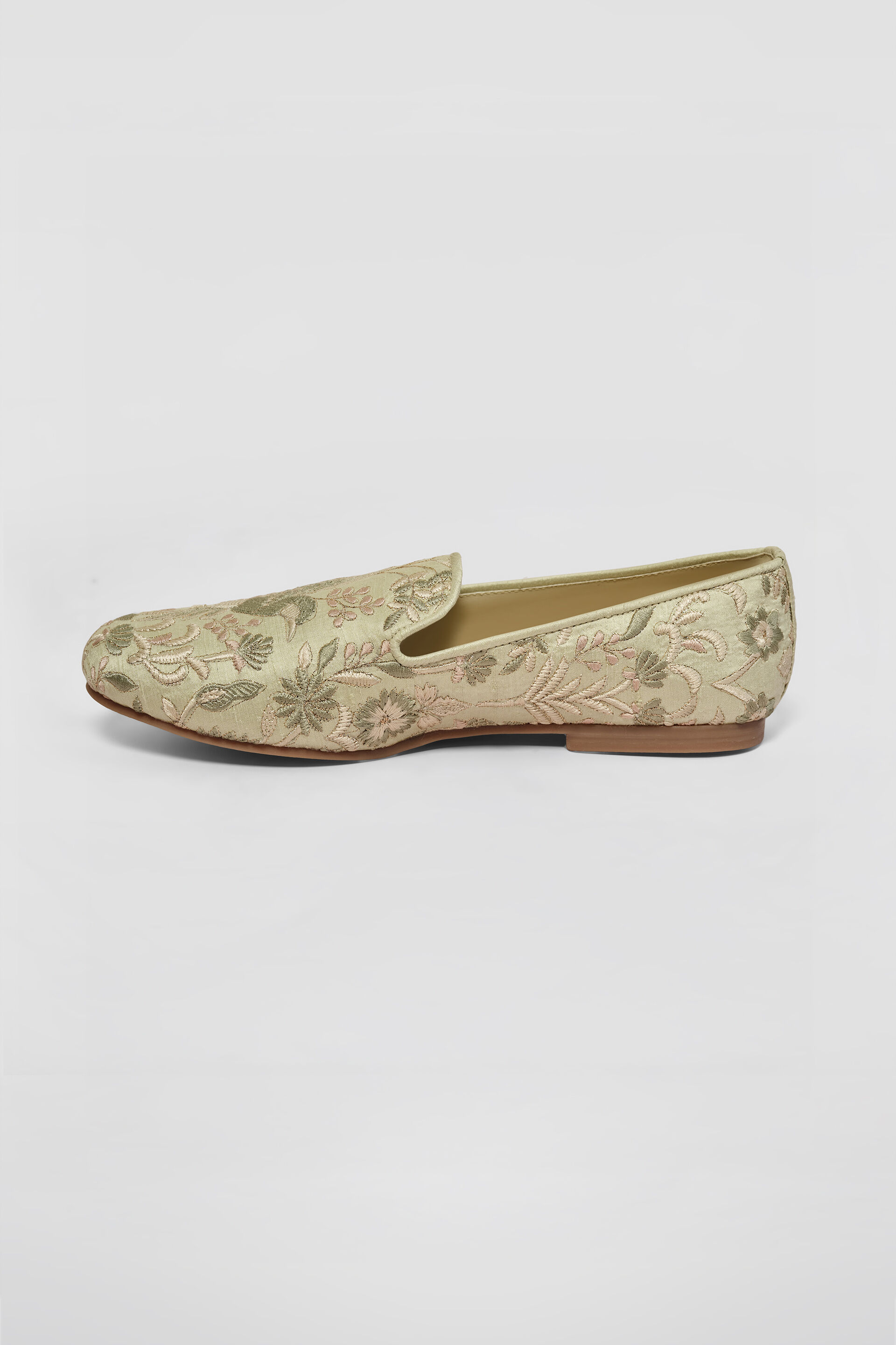 Kshiraj Embroidered Silk Mojris - Sage, Sage, image 3