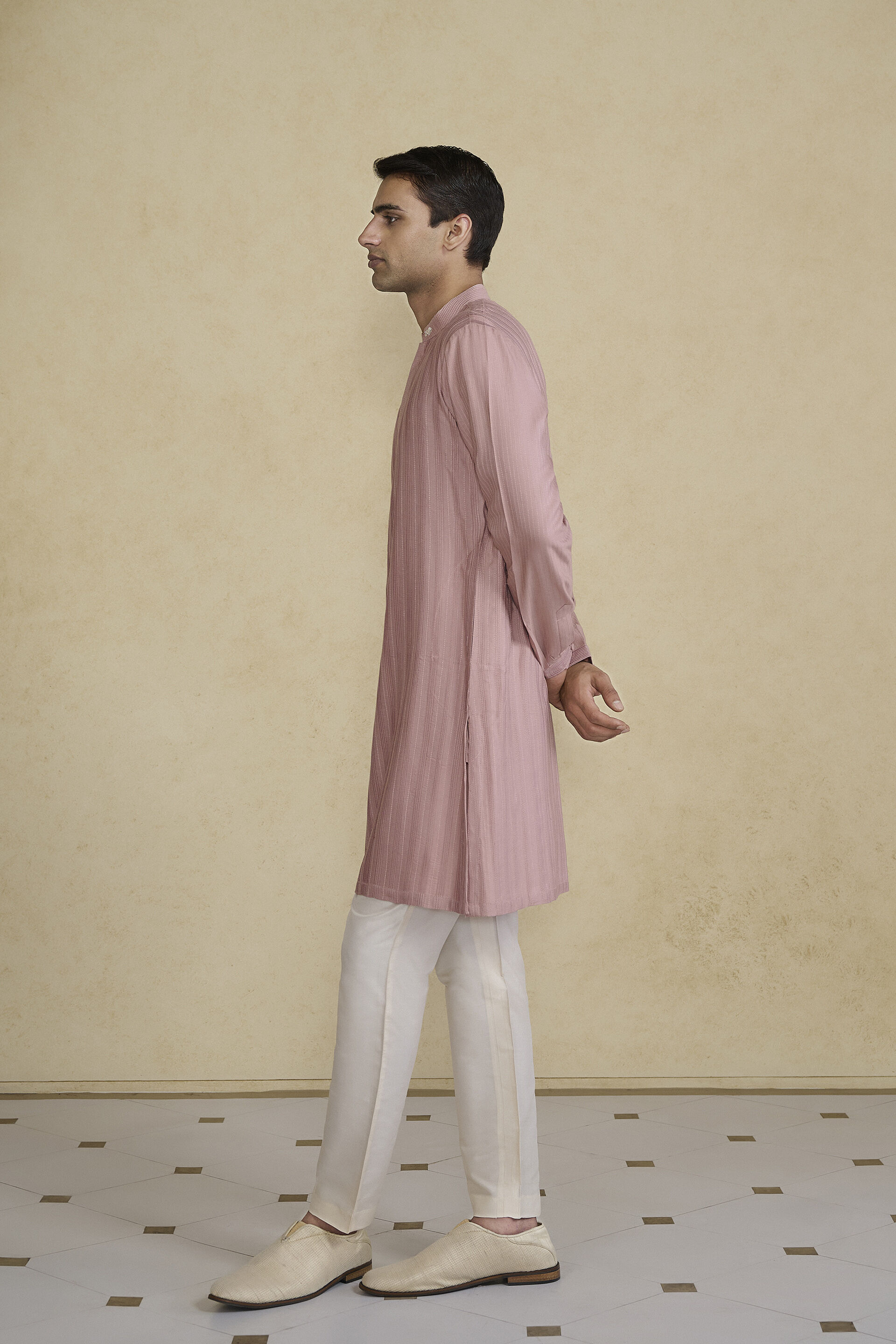Daeven Embroidered Silk Kurta - Rose Pink, Rose Pink, image 3