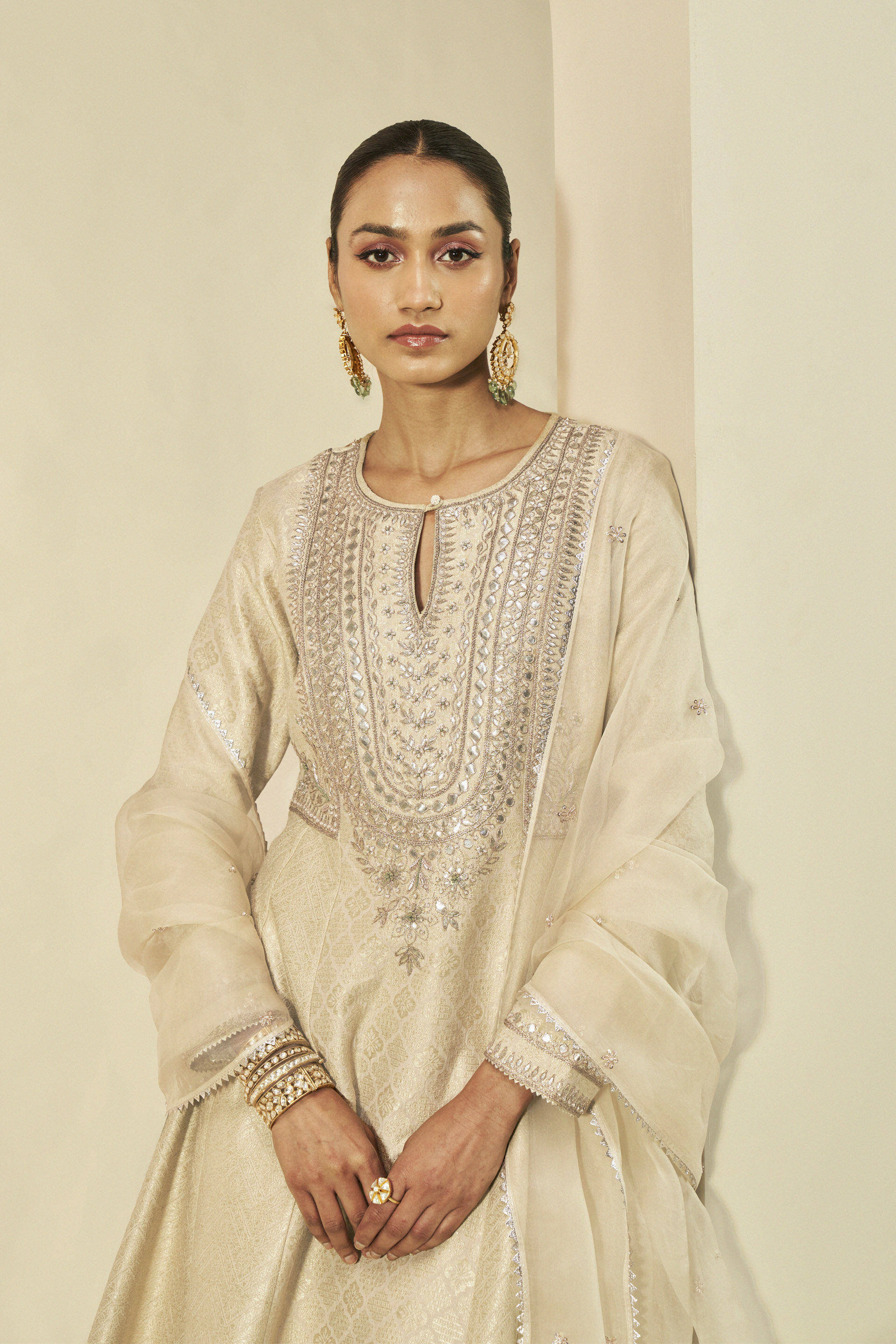 Iravati Benarasi Silk Gota Patti Suit Set - Gold, Gold, image 3