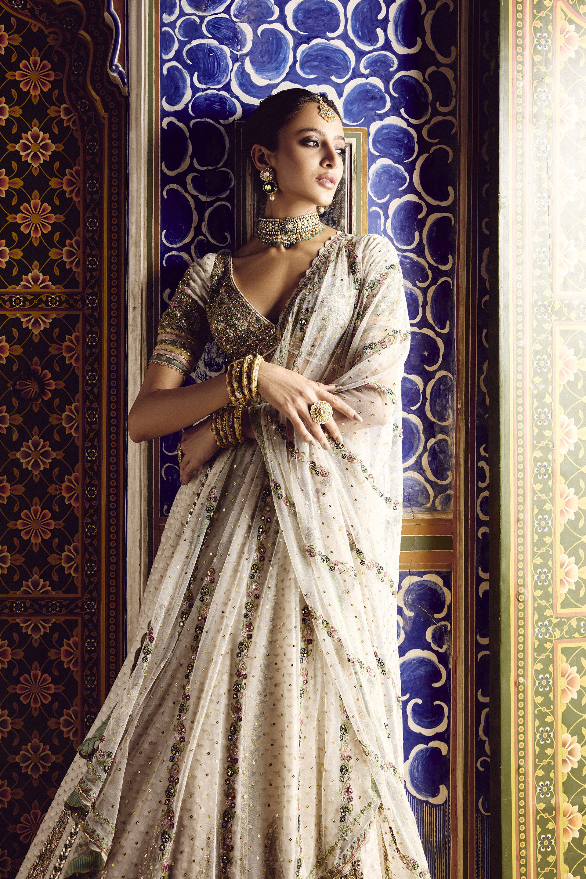 Sarojam Handwoven Benarasi Lehenga Set - Ivory, Ivory, image 4