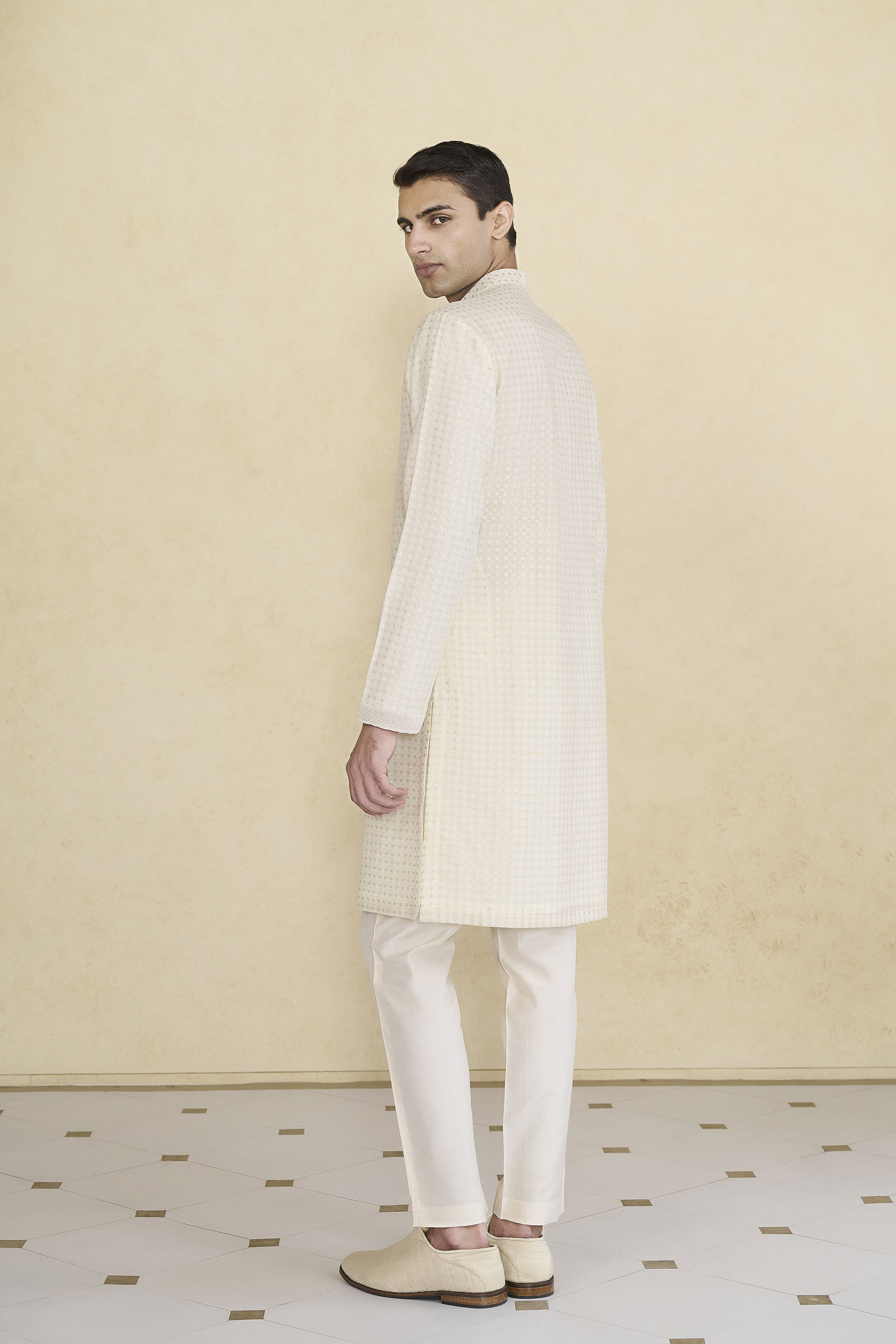 Hemansh Embroidered Silk Kurta - Cream