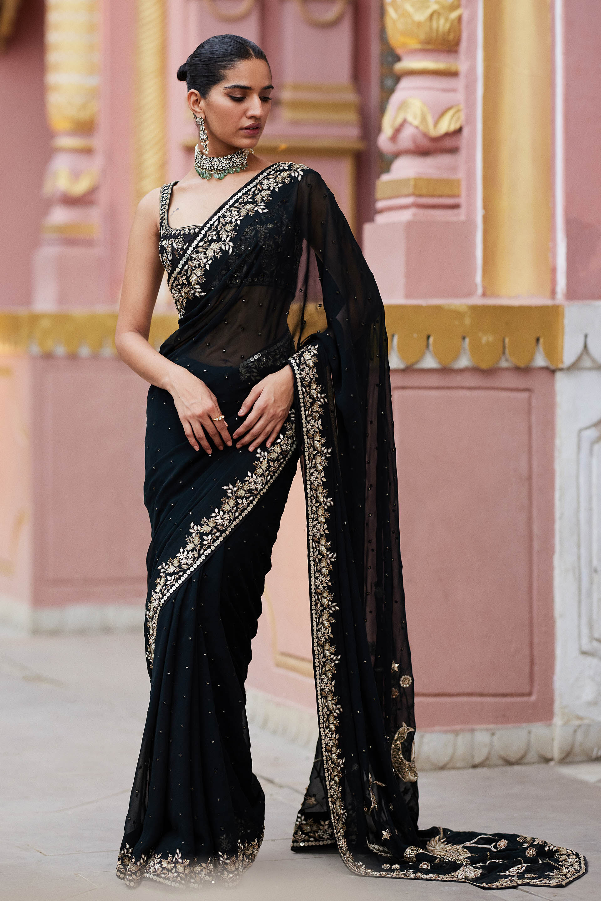 Buy Designer Shazfa Saree Black Online from Anita Dongre