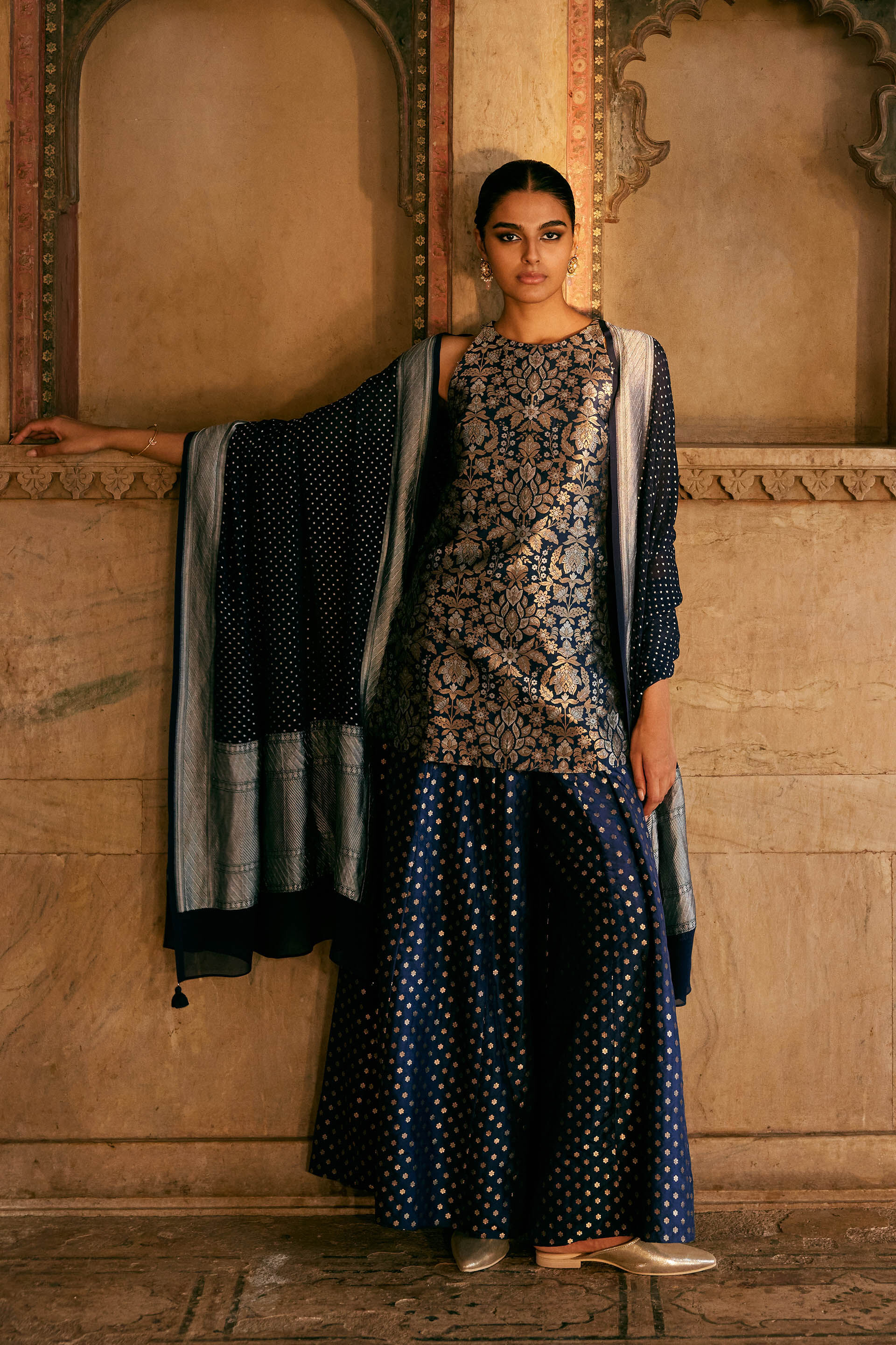 Swadha Handwoven Benarasi Silk Sharara Set - Blue