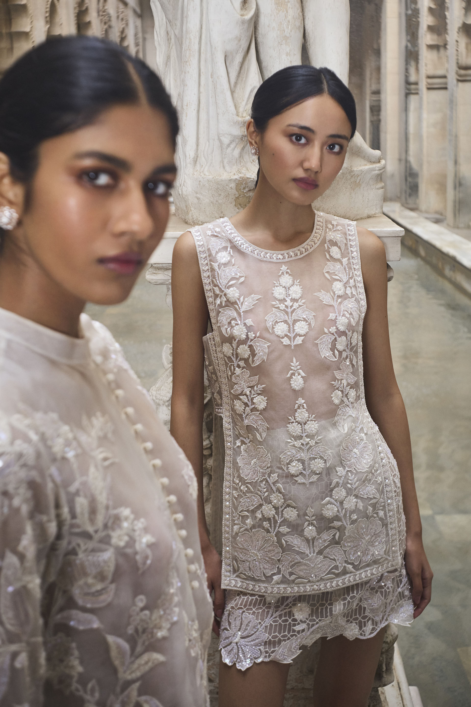 Siofra Embroidered Applique Skirt Set - Ivory, Ivory, image 4