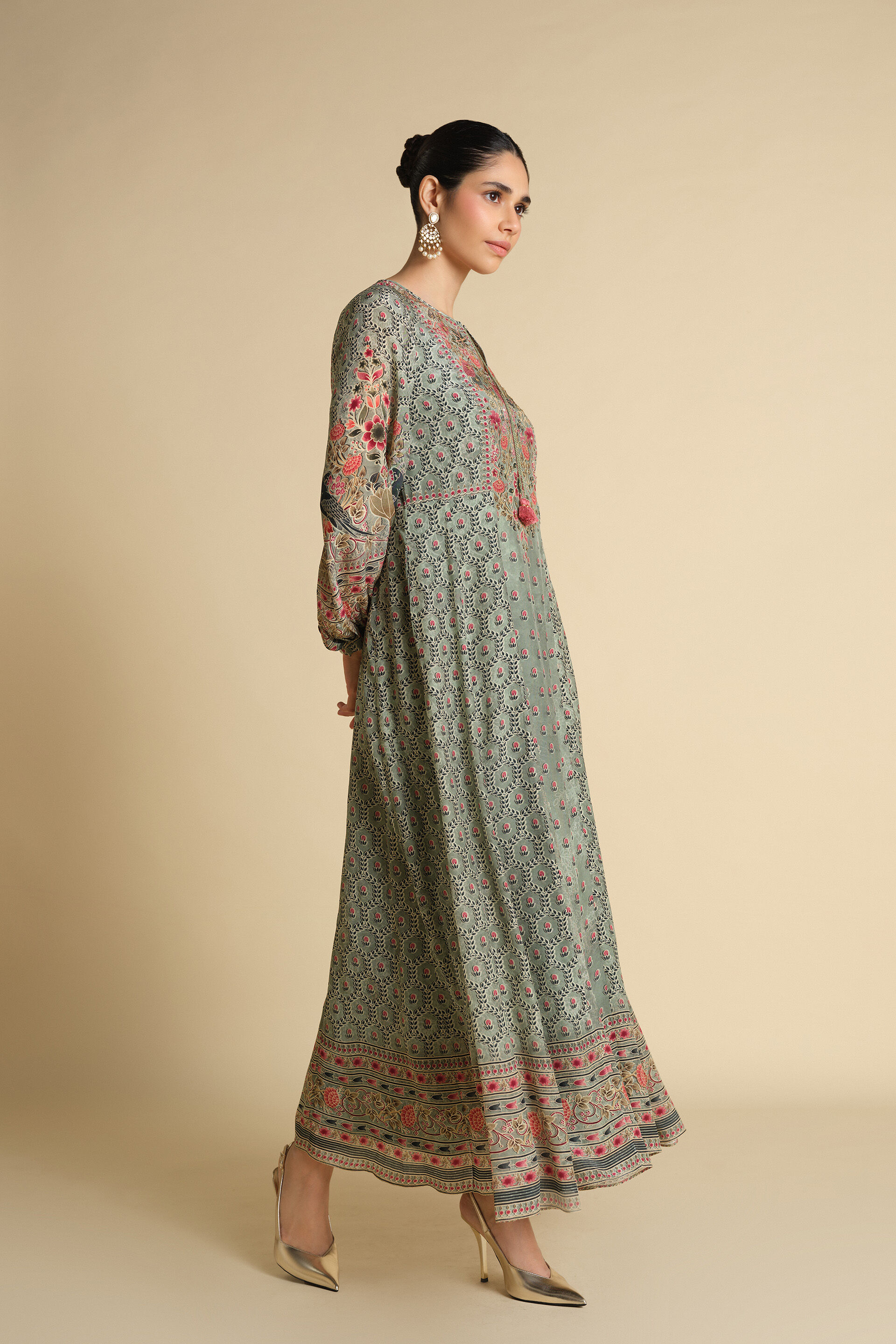 Demoiselle Printed Kaftan - Sage, Sage, image 3