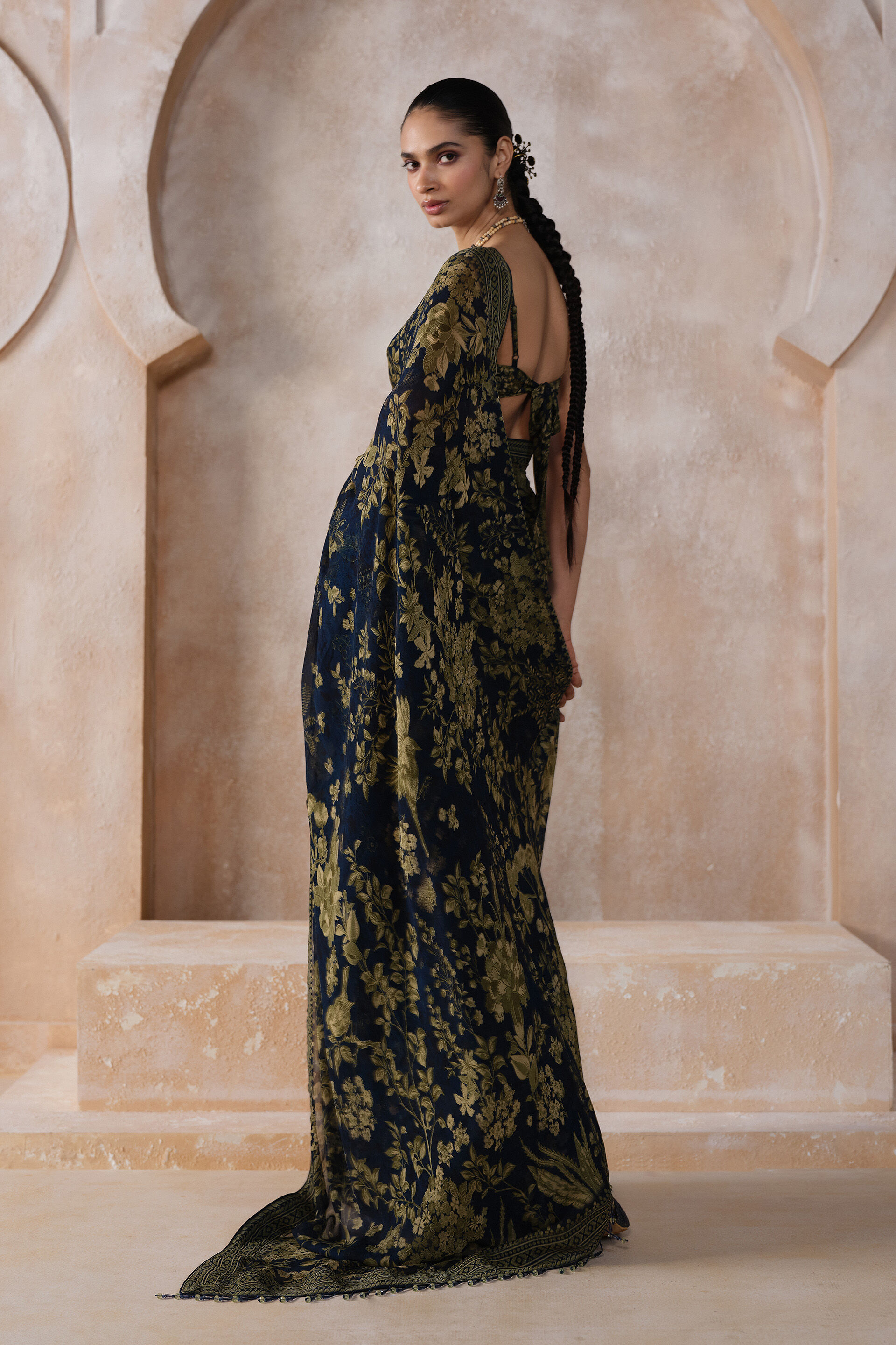 Amapola Chiffon Saree - Blue