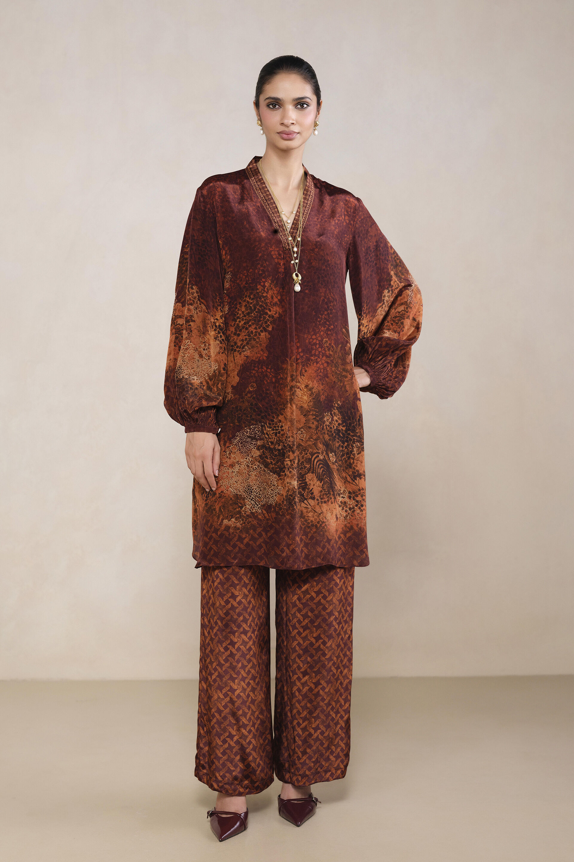 Rhea Printed Co-ord in Rust, Rust, image 1