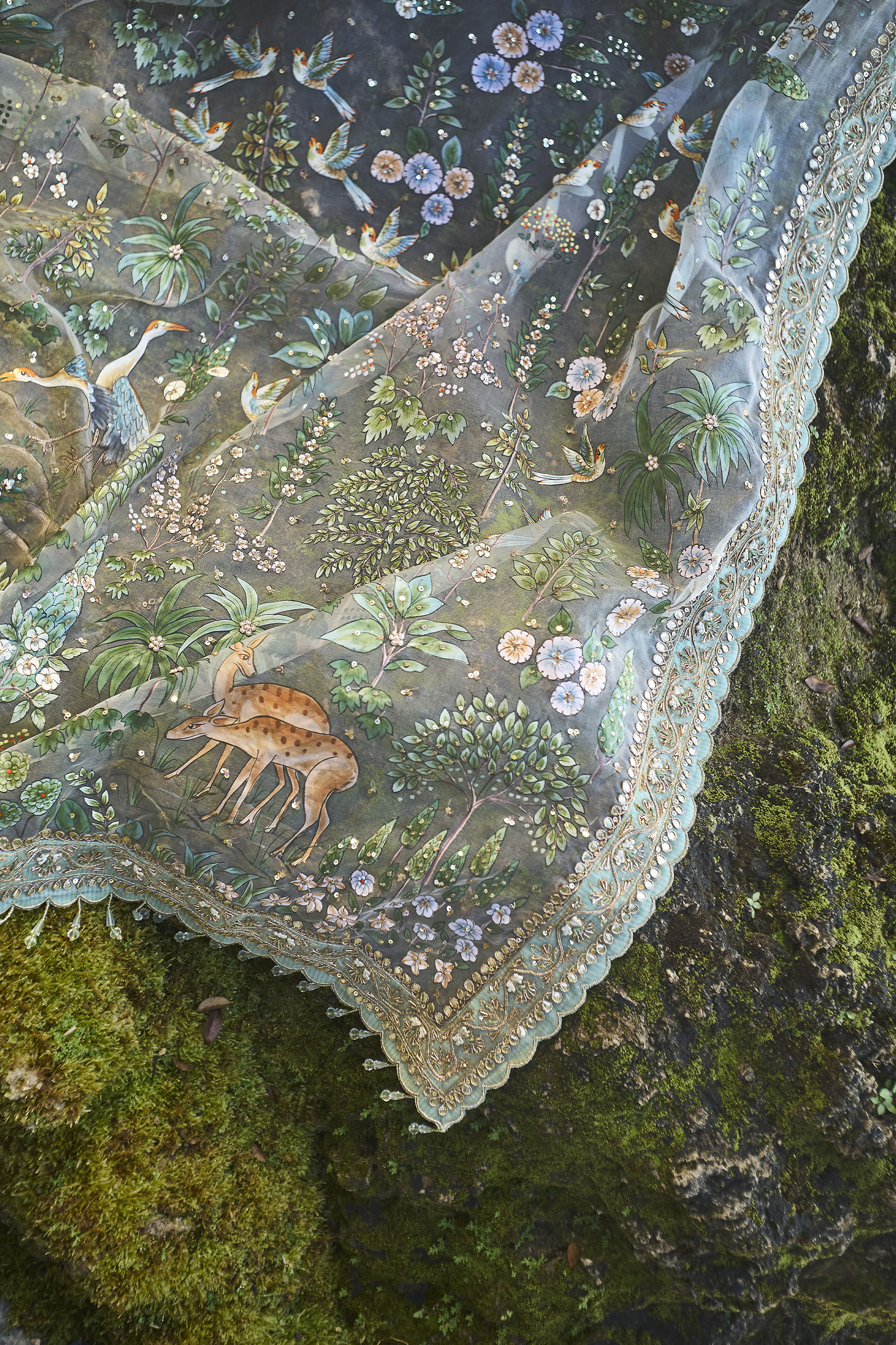 Sebago Hand-painted Pichhwai Silk Saree - Ivory, Ivory, image 6