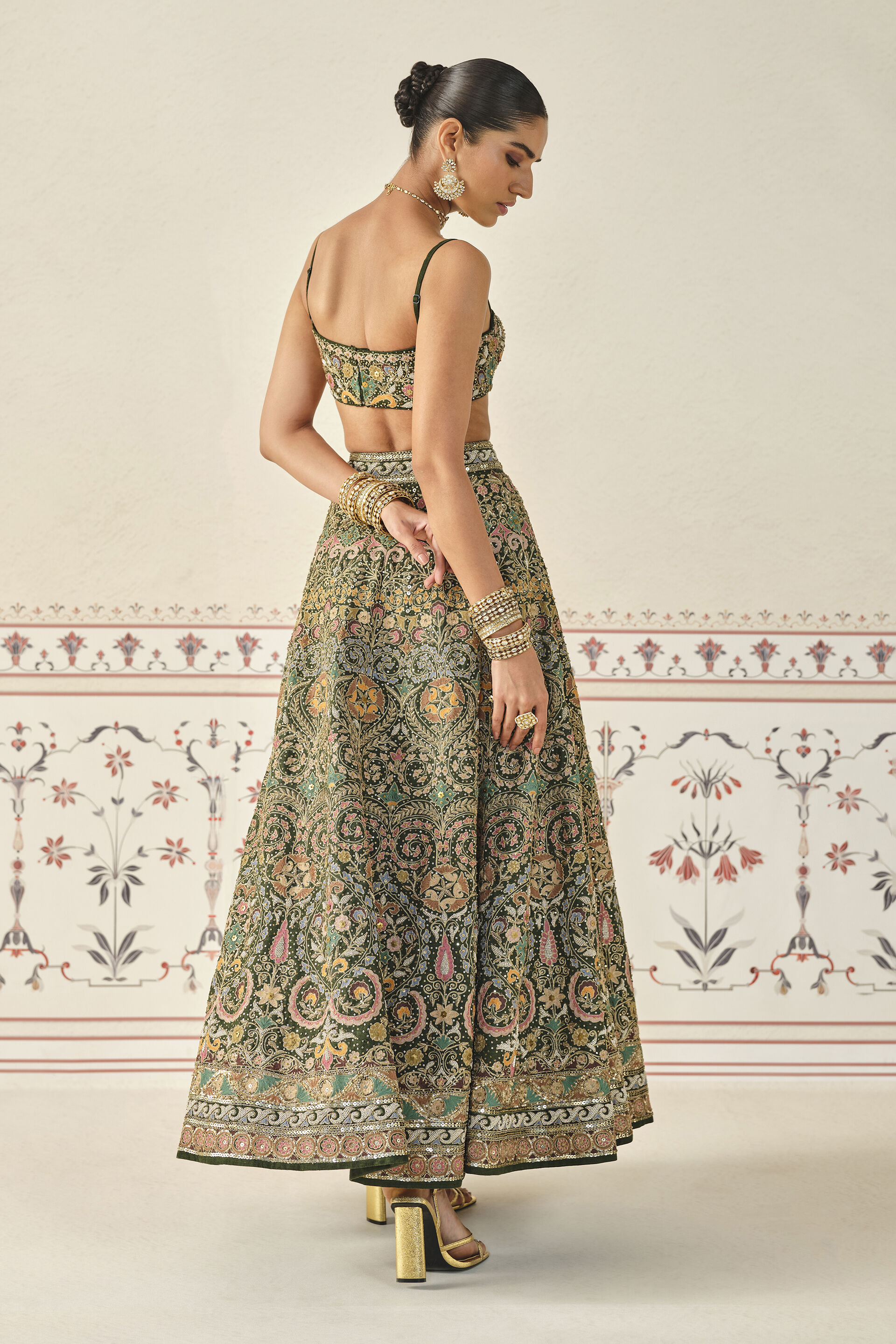 Yiska Embroidered Silk Skirt Set - Green, Green, image 2