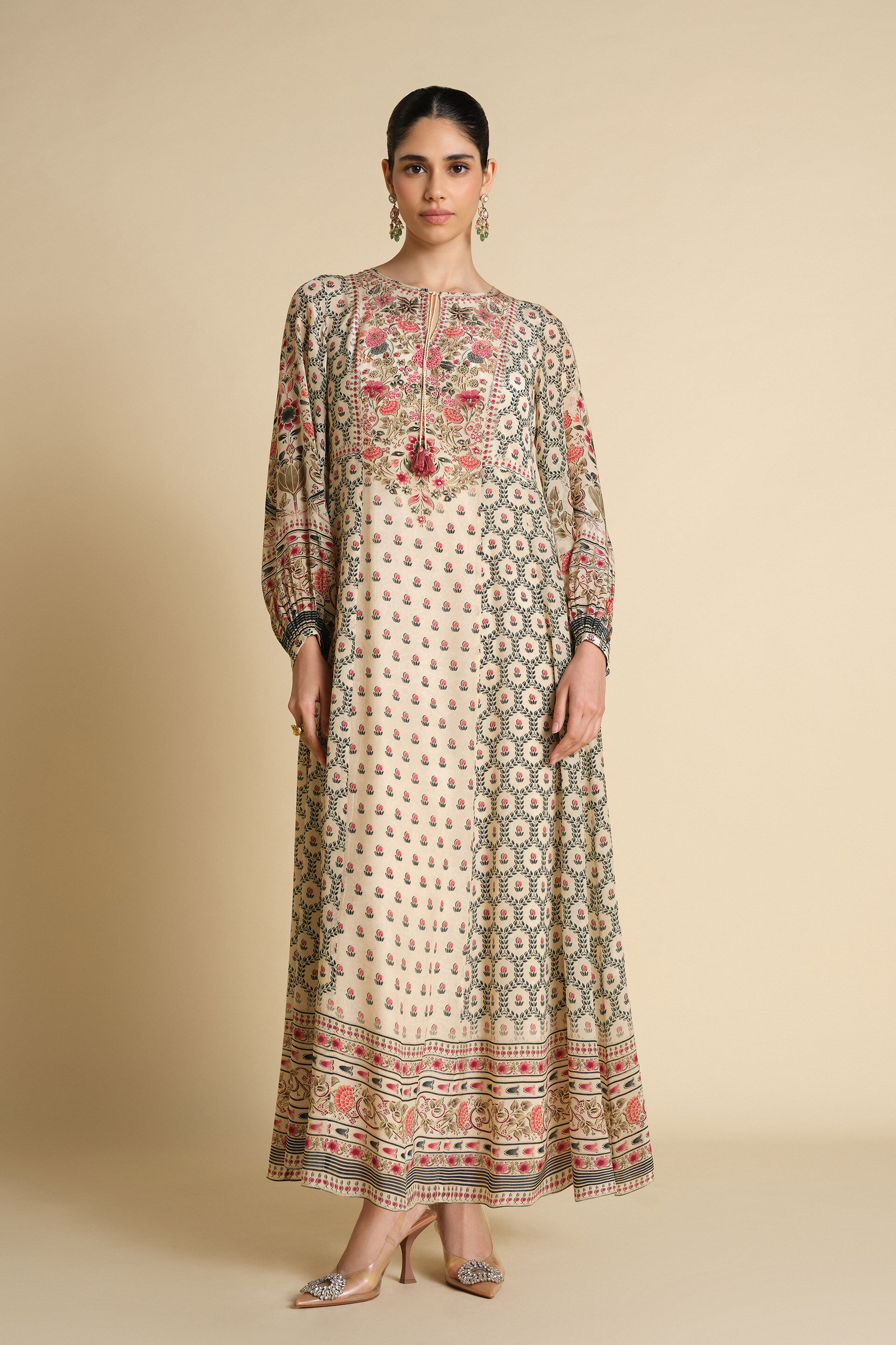 Demoiselle Printed Kaftan - Ivory, Ivory, image 1