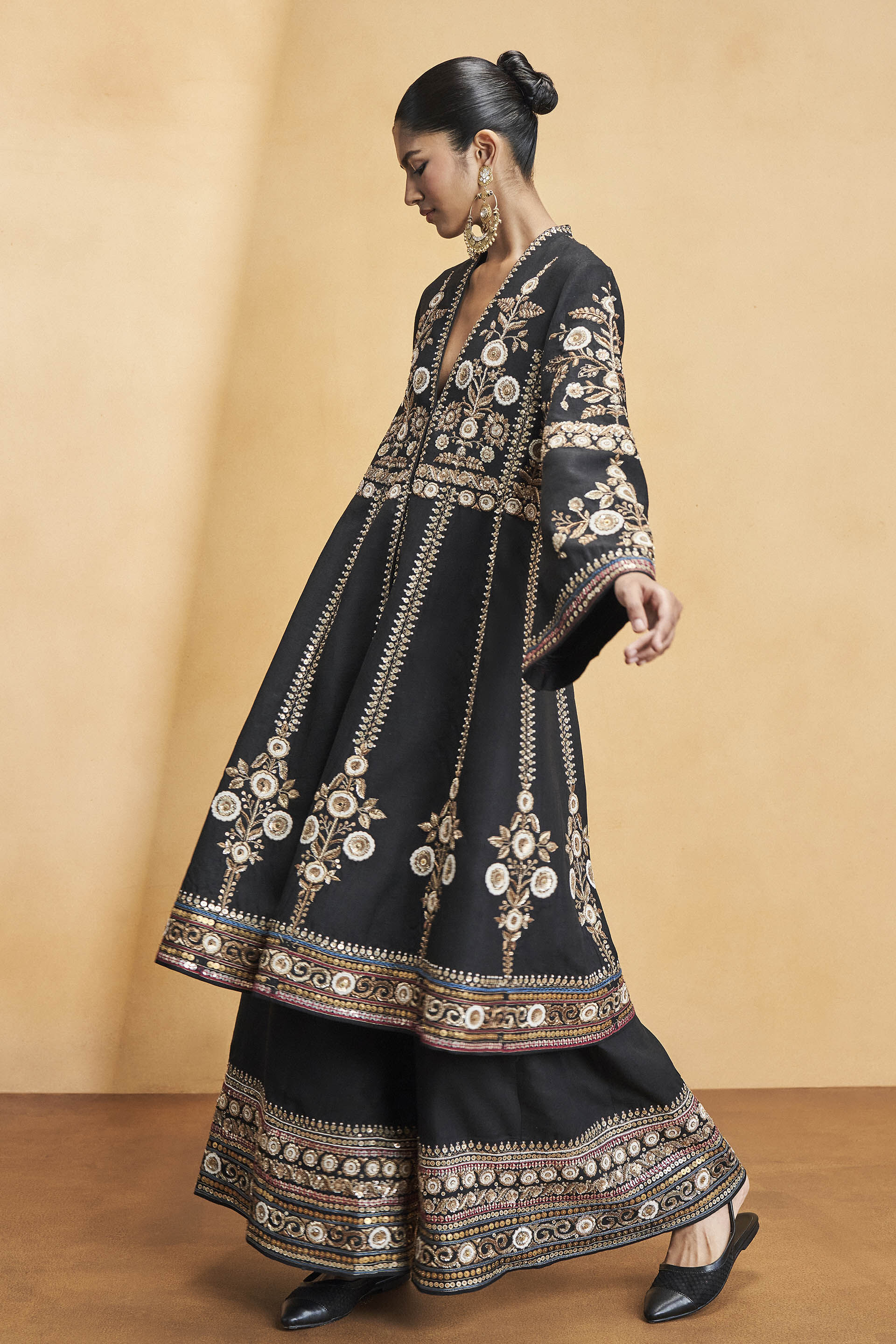 Flowers Of The Forest Embroidered Zardozi Silk Kurta Set - Black, Black, image 4