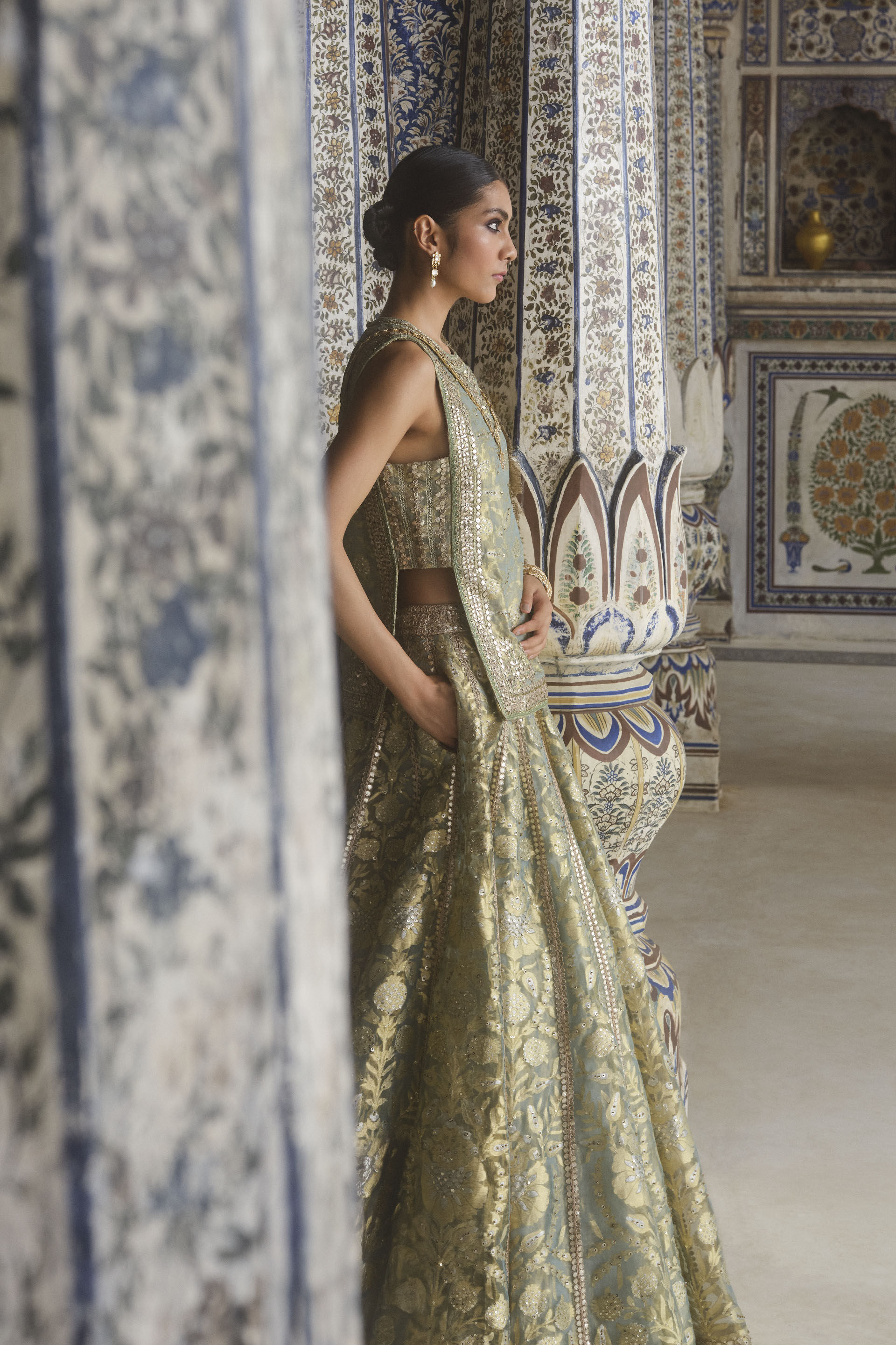 Vajasi Handwoven Benarasi Silk Lehenga Set - Aqua, Aqua, image 4