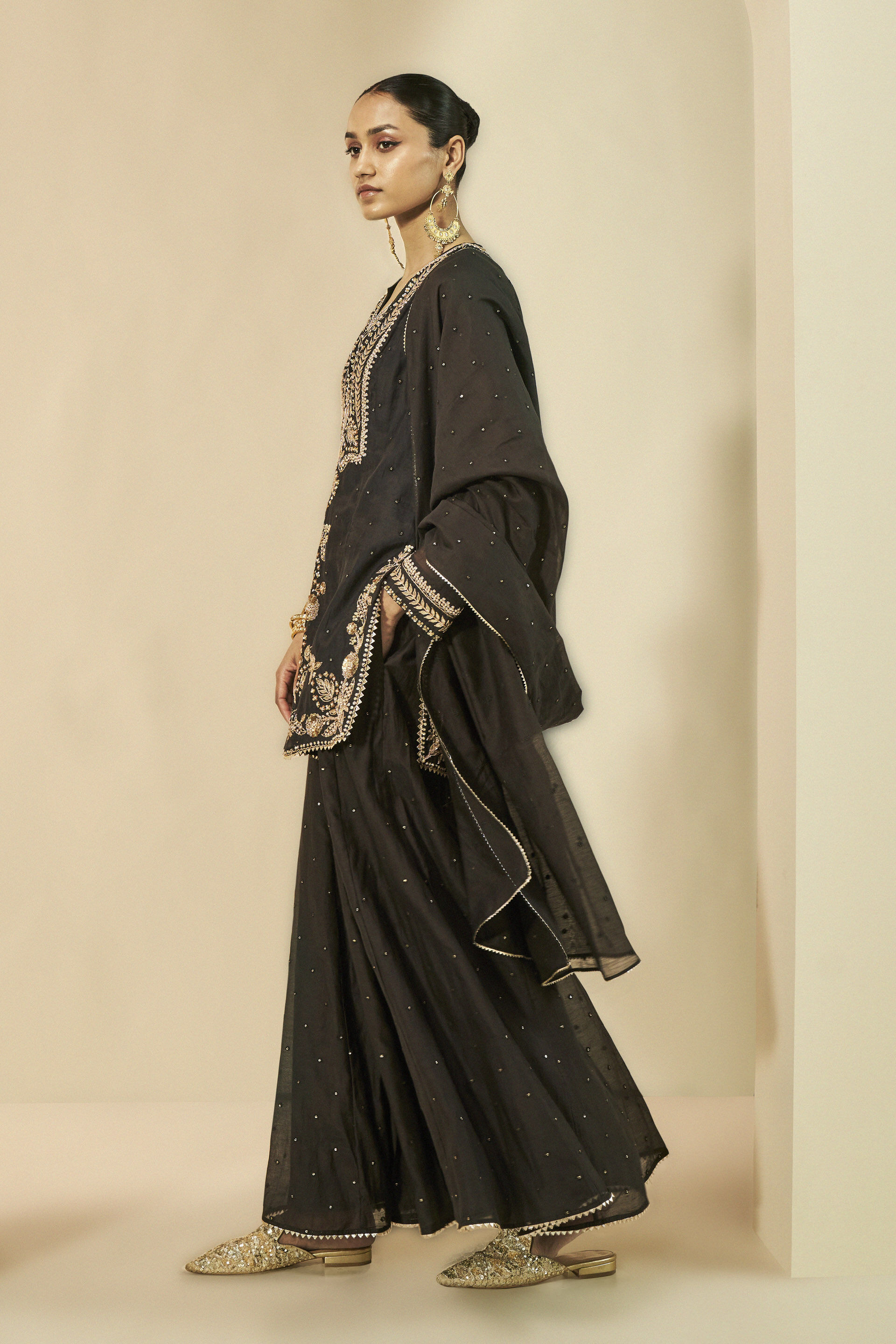 Naaznin Gota Patti Embroidered Mul Sharara Set - Black, Black, image 2