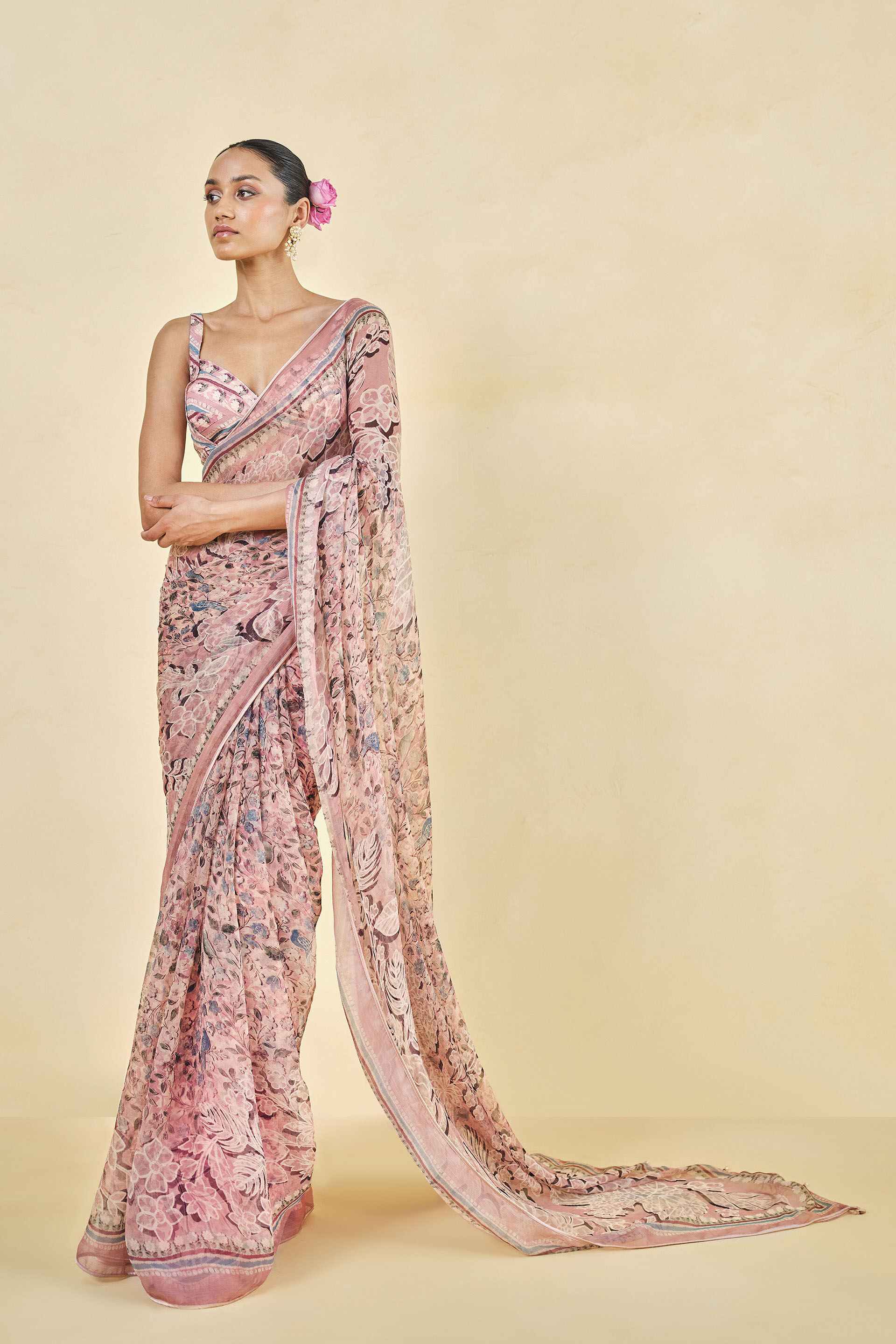 Fernanda Chiffon Saree - Blush, Blush, image 1
