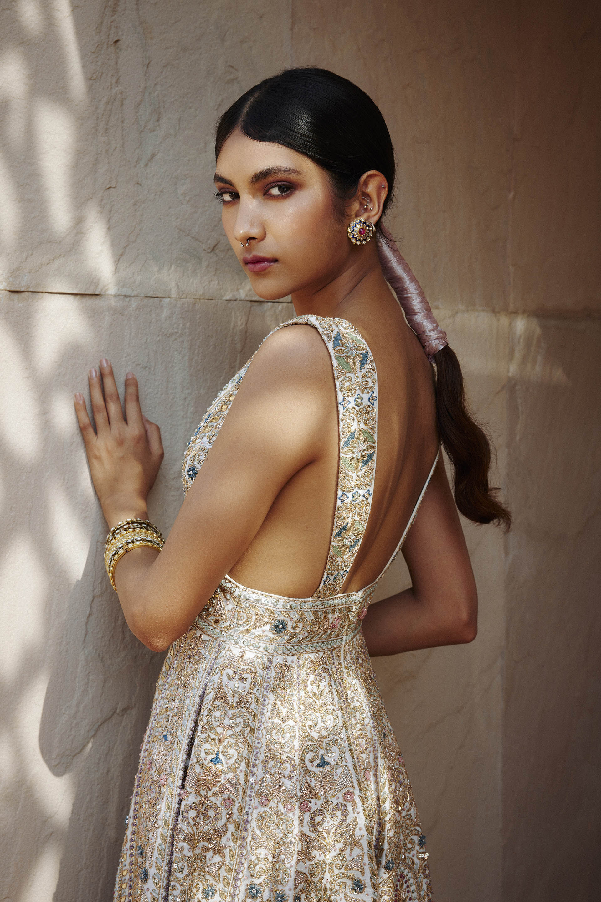 Mihika Zardozi & Gota Patti Silk Dress - Ivory