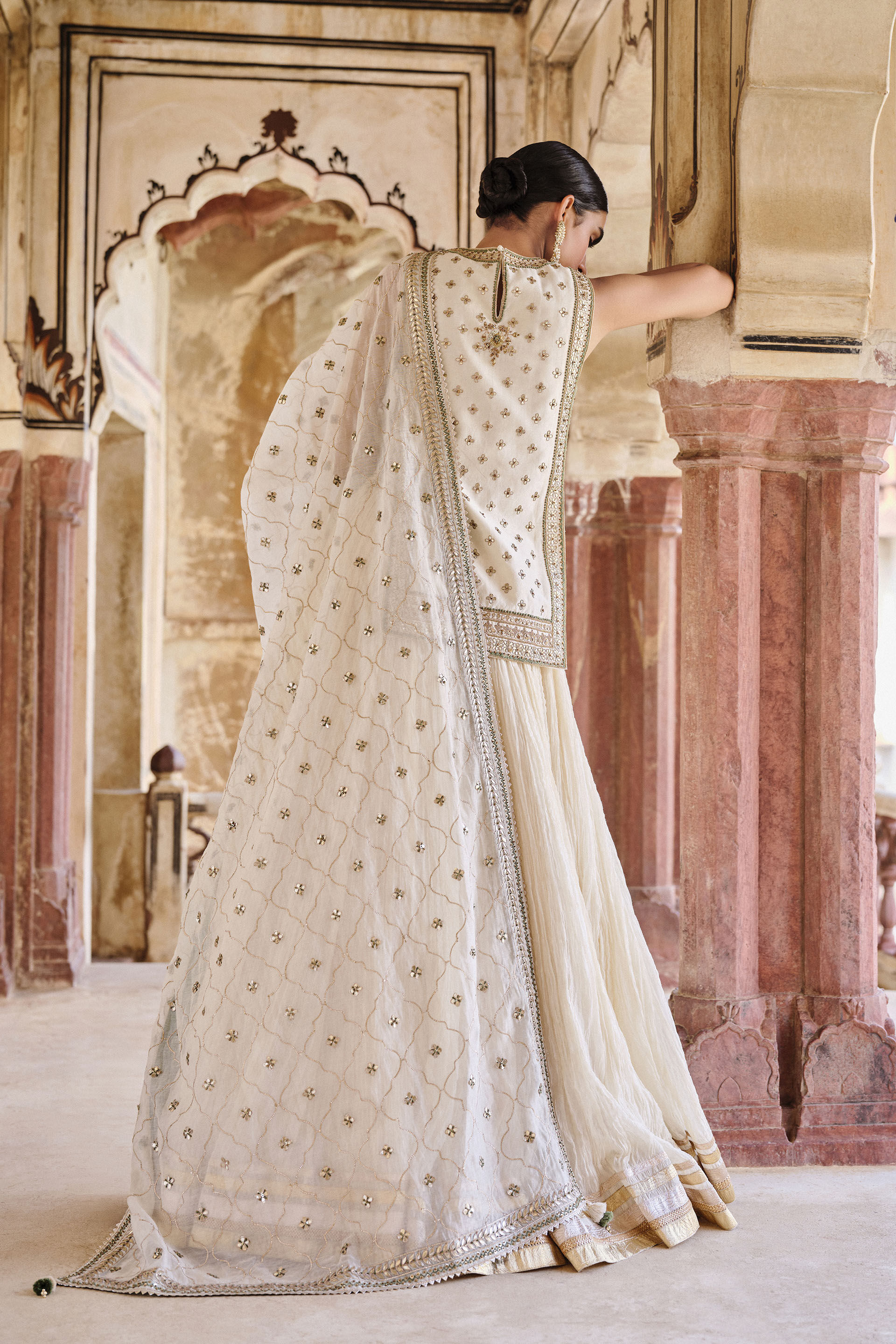 Mirai Gota Patti Mul Lehenga Set - Natural