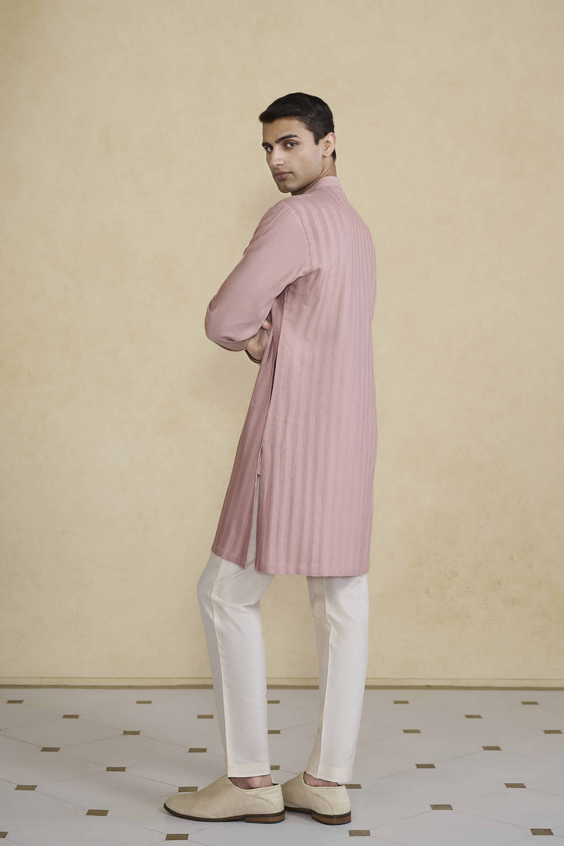 Daeven Embroidered Silk Kurta - Rose Pink