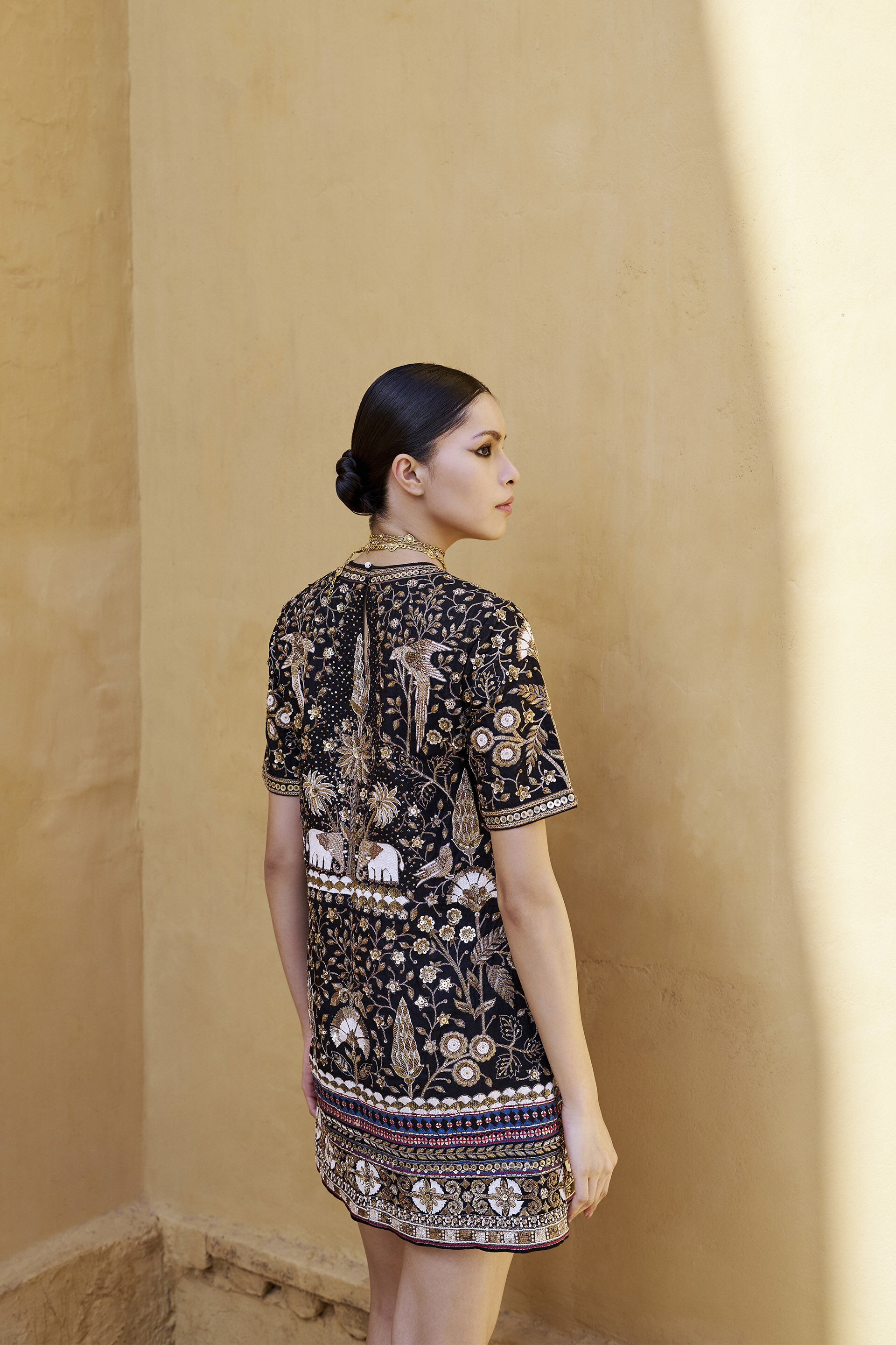 Harmony Of The Forest Embroidered Zardozi Silk Dress - Black, Black, image 4