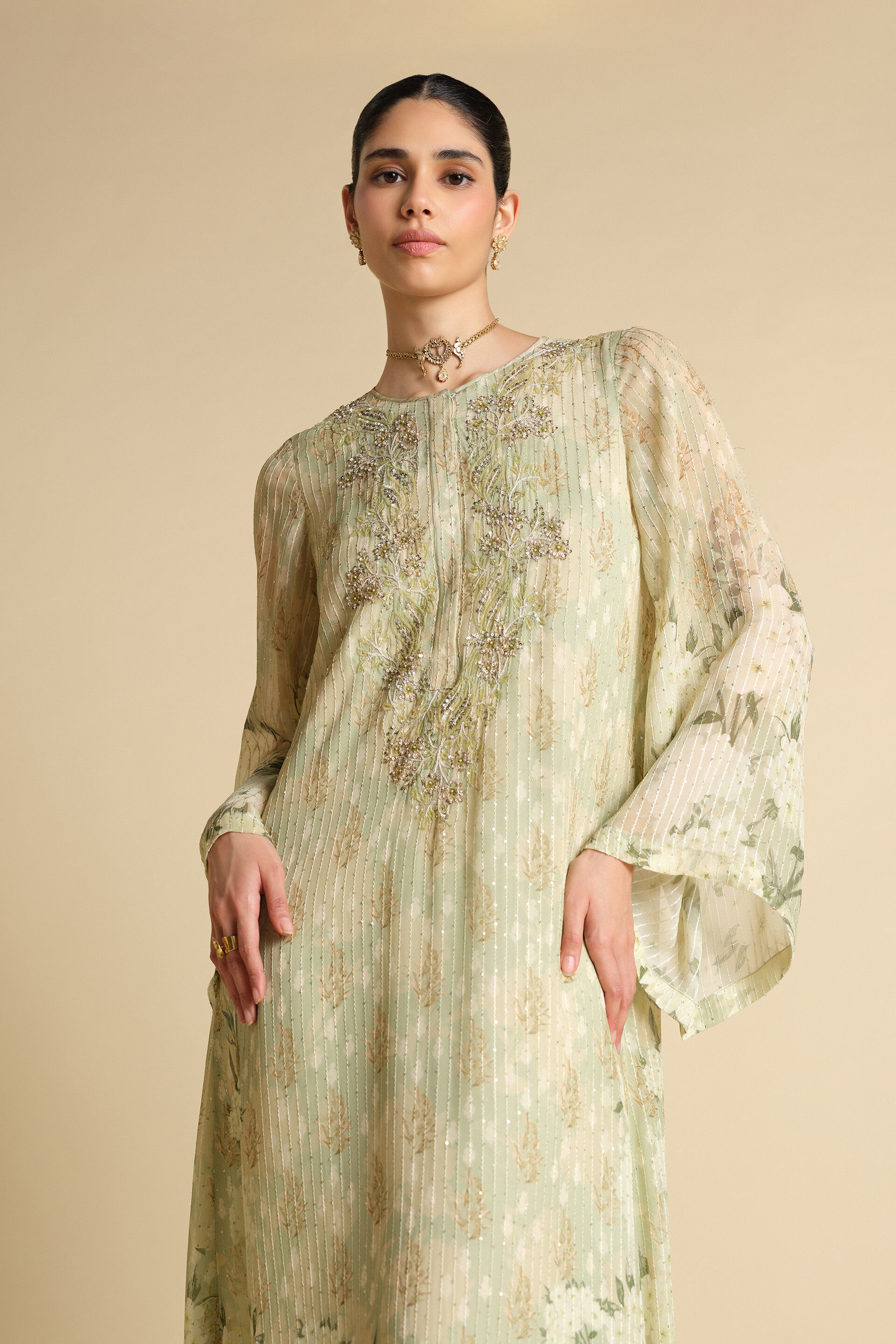 Suha Embroidered Kaftan - Sage, Sage, image 4