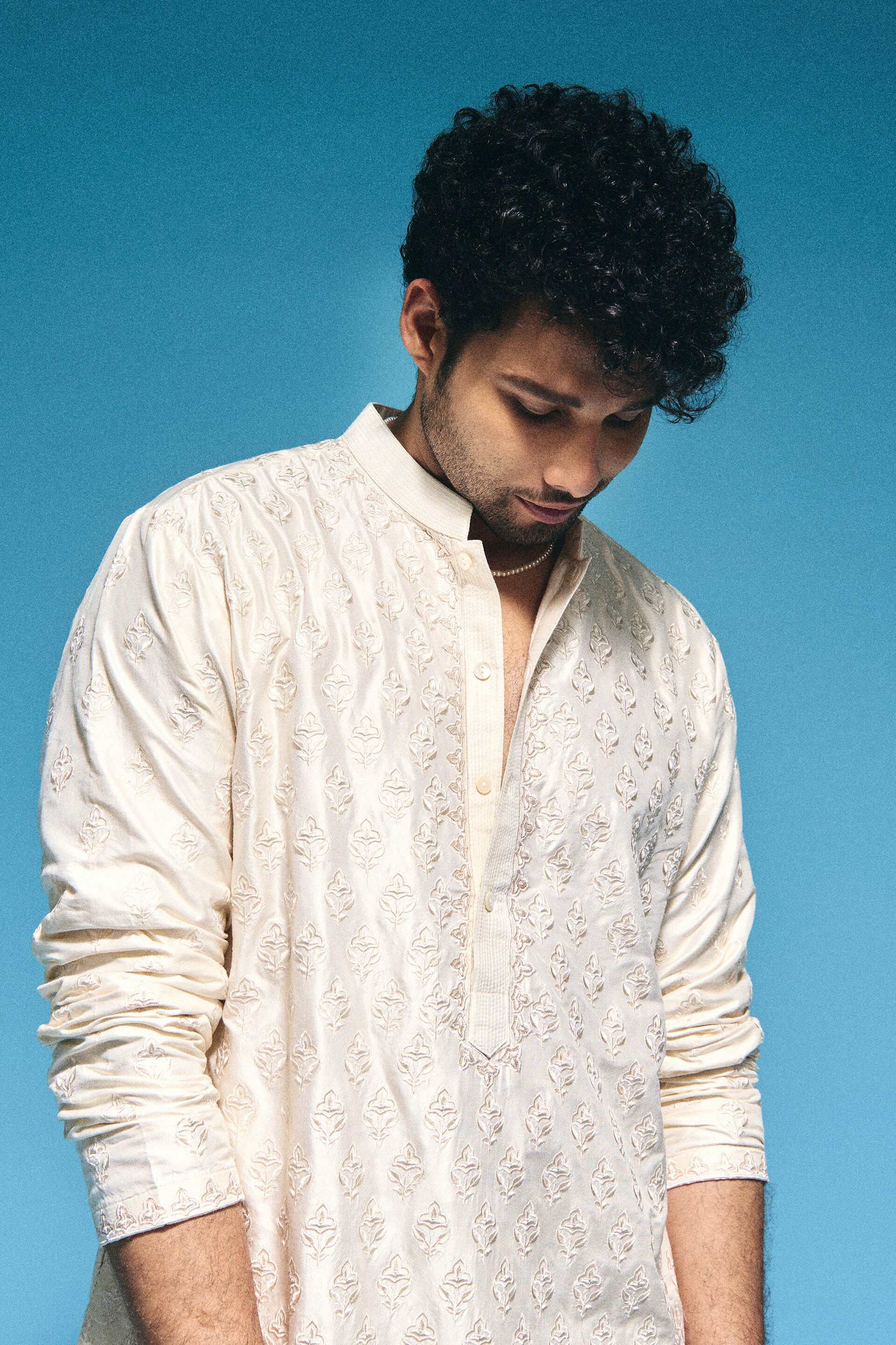 Subhranshu Embroidered Silk Kurta - Ivory, , image 4