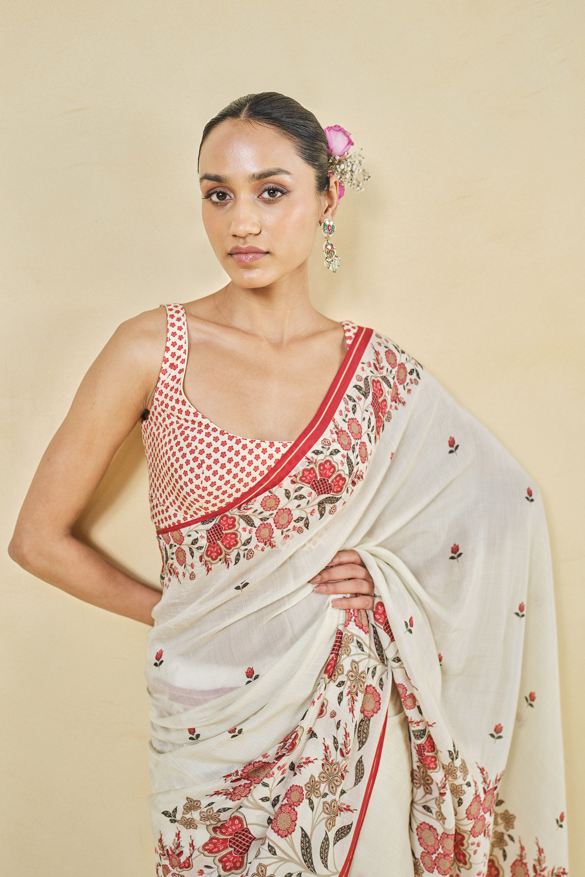 Delano Lyocell Saree, White, image 4