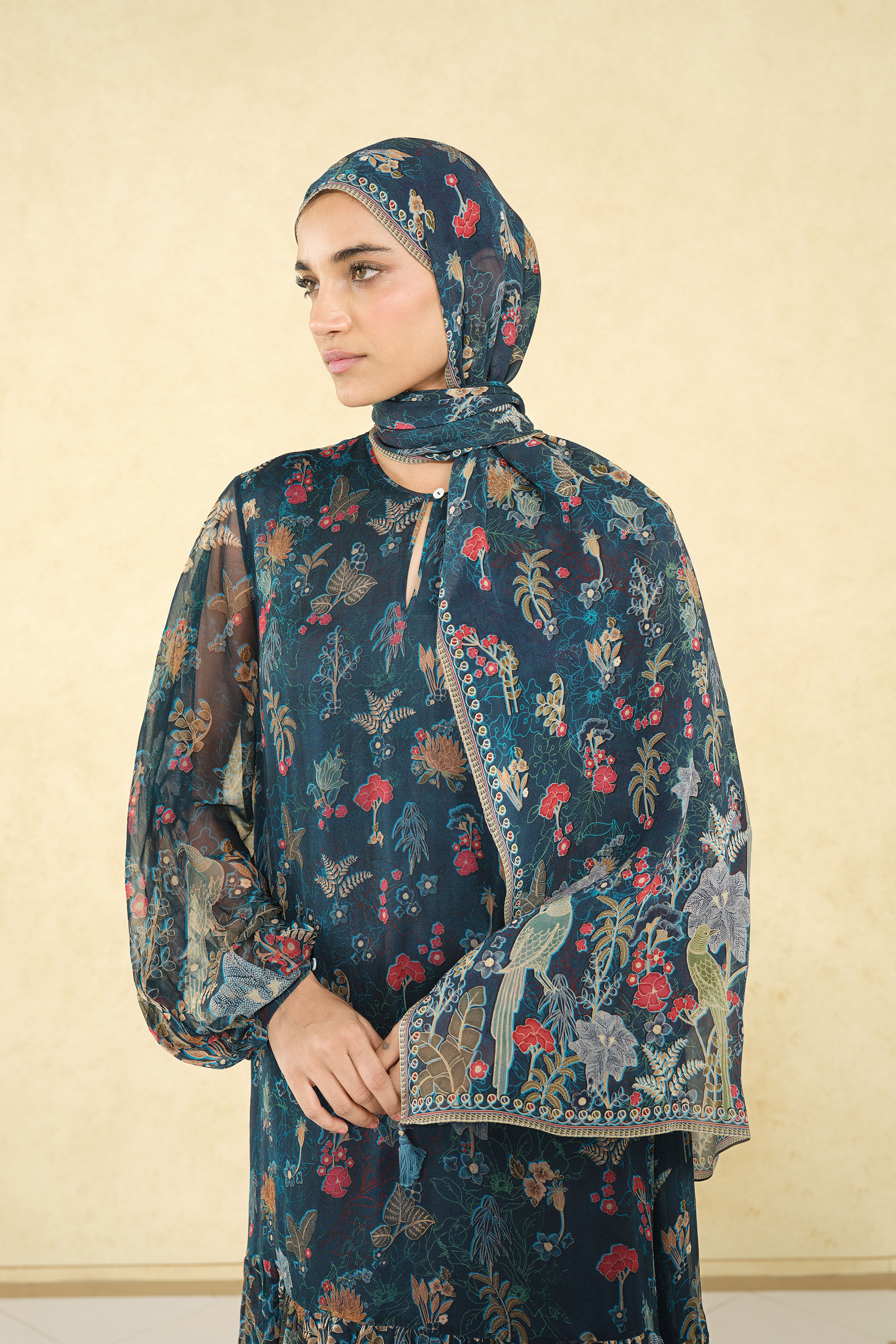 Miyako Printed Stole - Blue