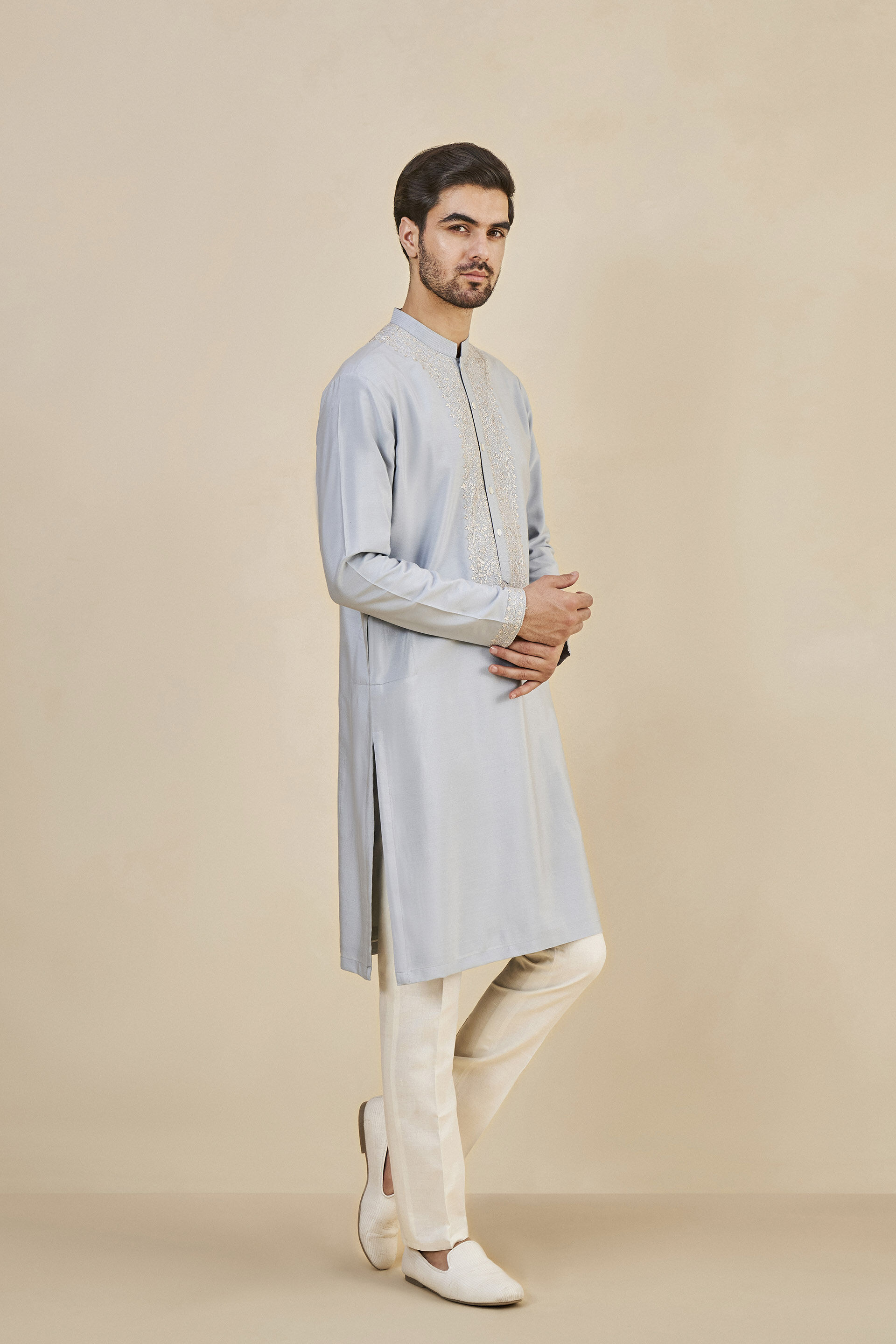Sarth Chikankari Kurta - Powder Blue, Powder Blue, image 2