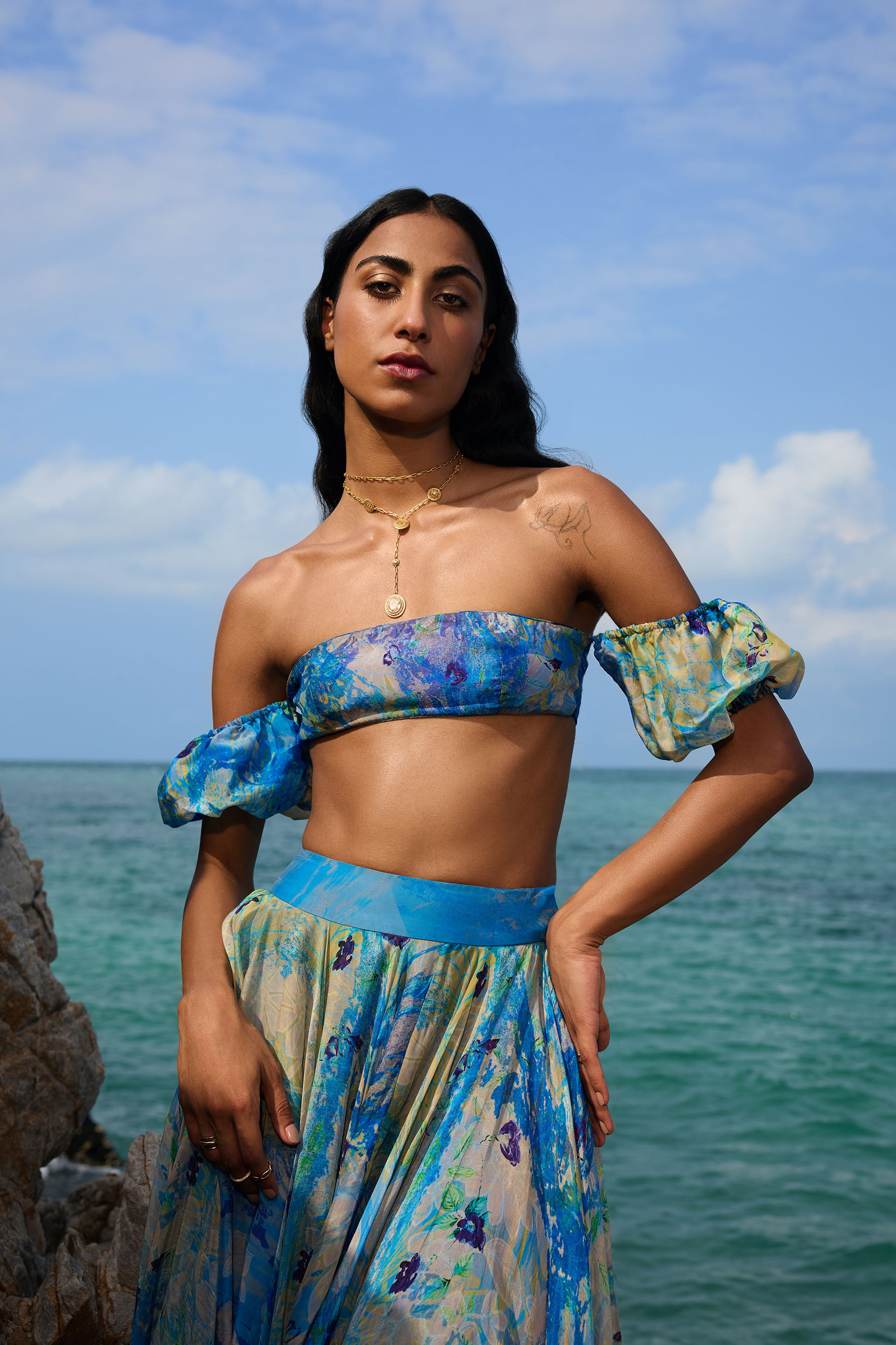 Chatoyante Organza Asymmetrical Skirt Set - Blue, Blue, image 3