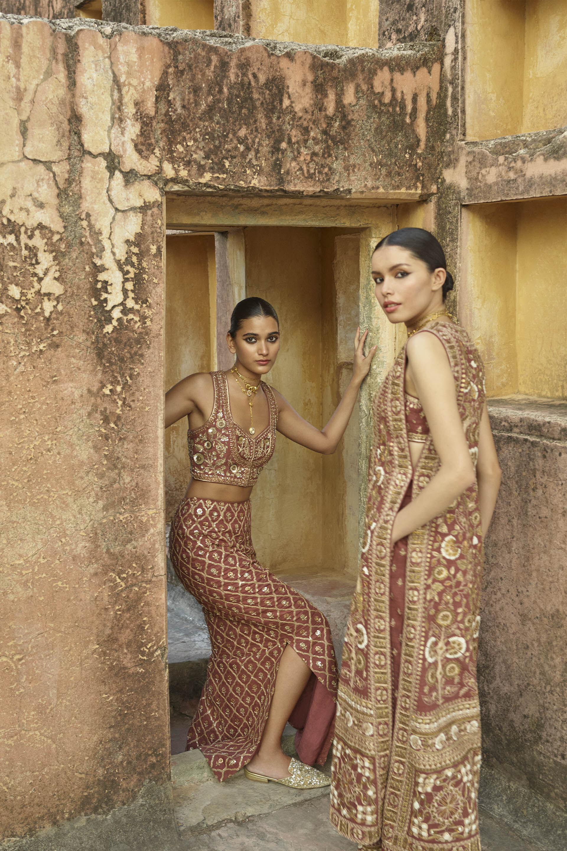 Songs Of Harmony Zardozi & Embroidered Cord Silk Set - Brown, Brown, image 4