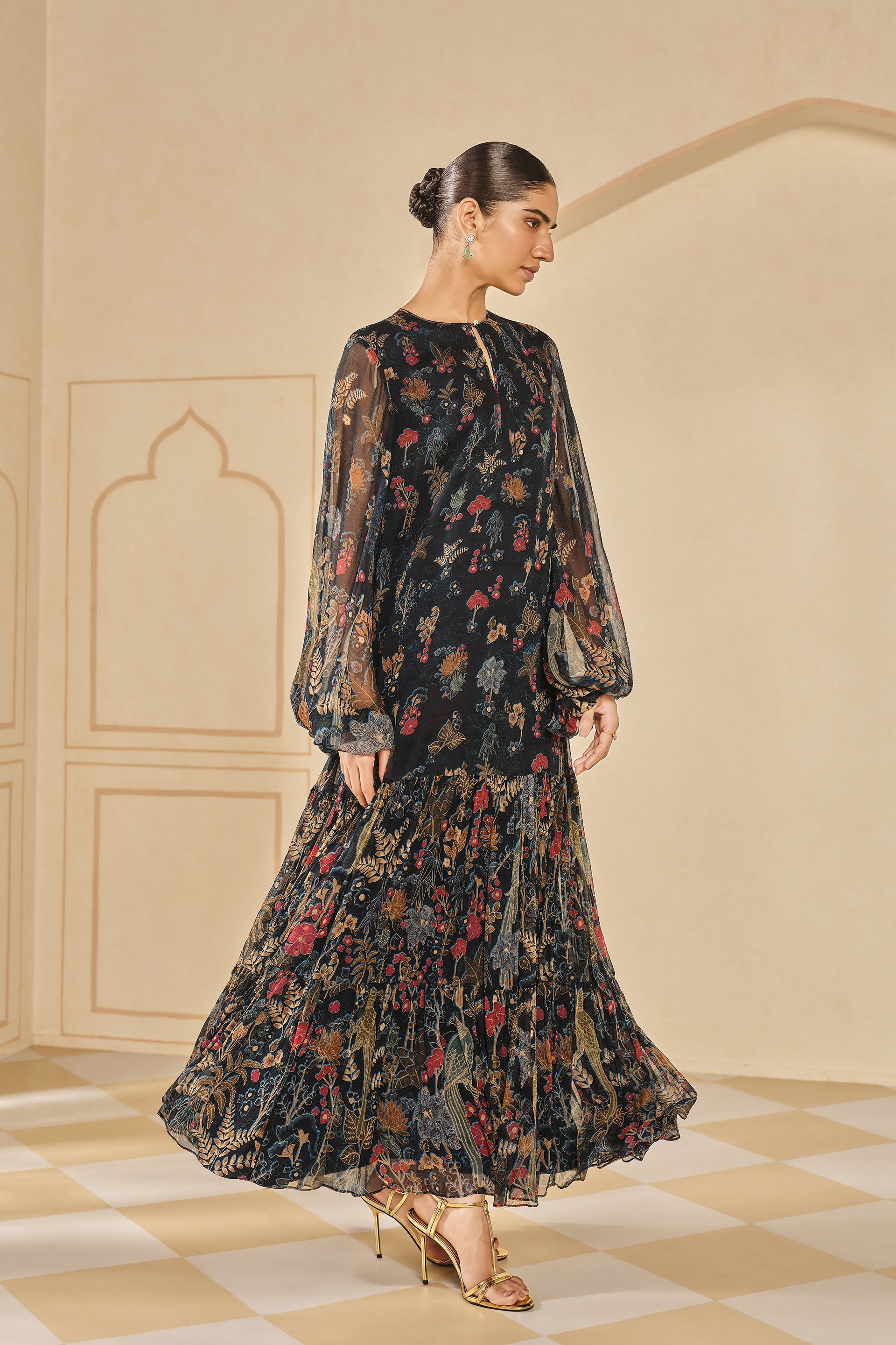 Miyako Printed Silk Kaftan - Blue, Blue, image 3