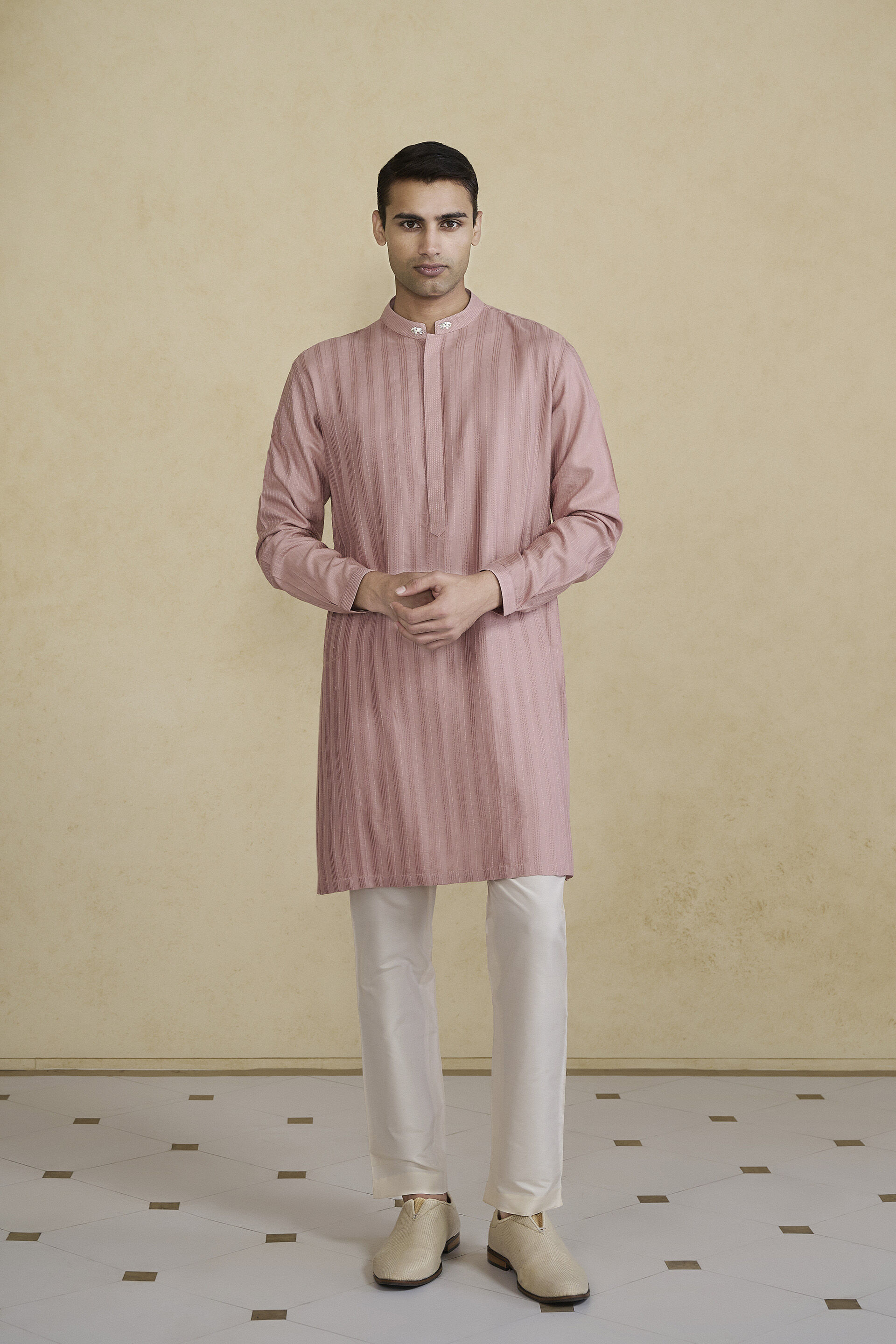 Daeven Embroidered Silk Kurta - Rose Pink