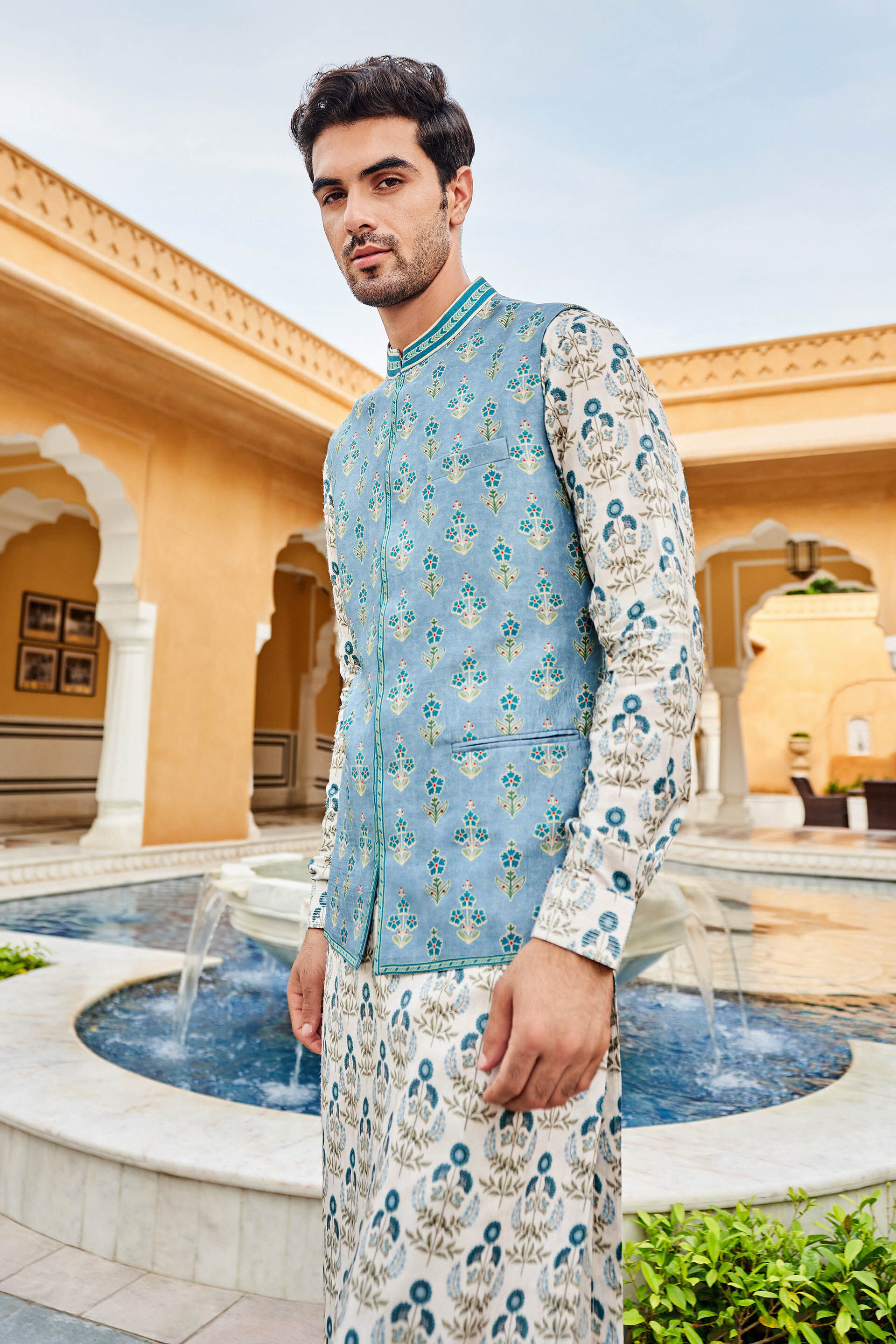 Blue nehru jacket trousers new arrivals