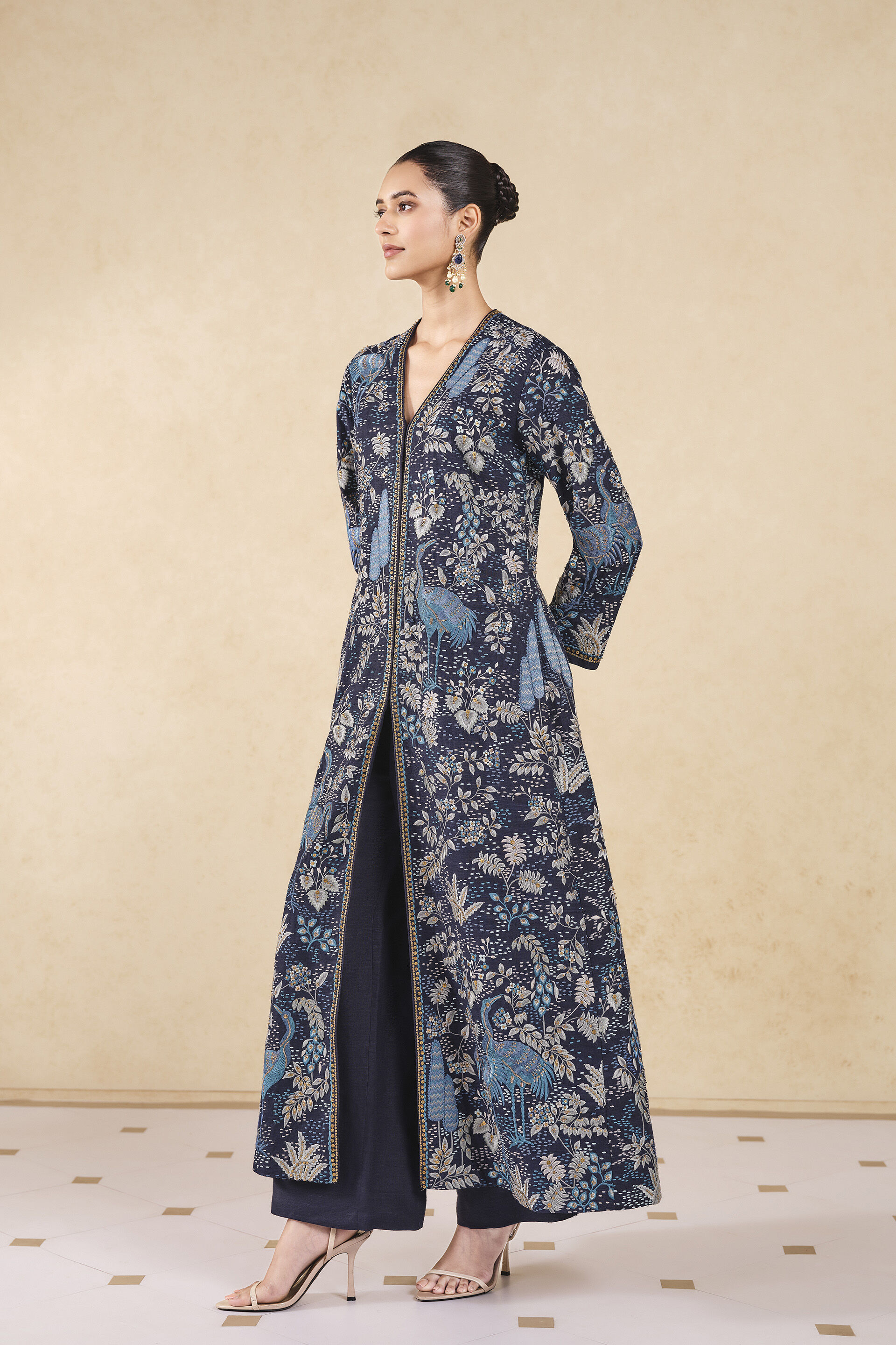 Shirina Embroidered Silk Jacket Set - Blue, Blue, image 3