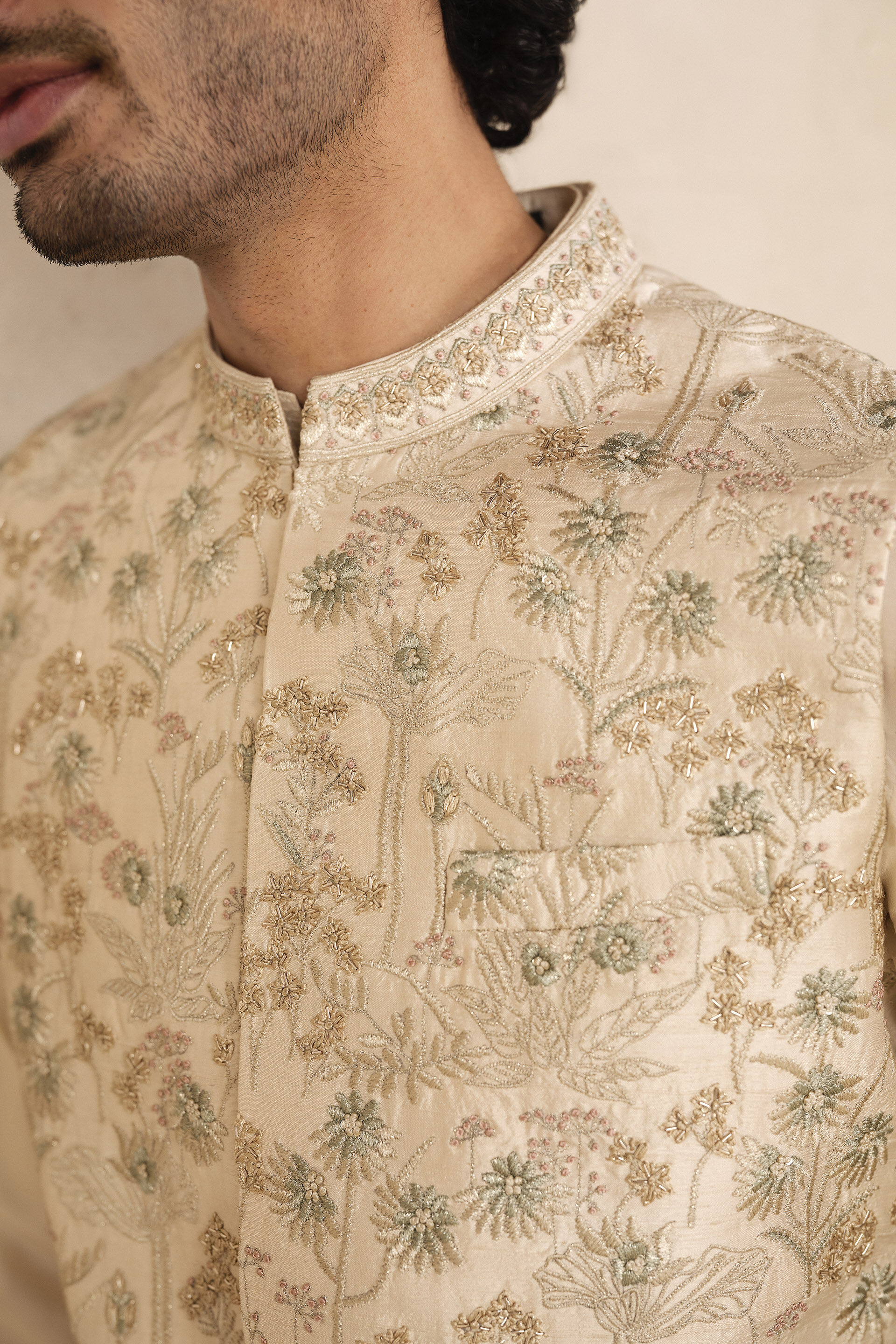 Balfour Embroidered Silk Nehru Jacket - Ivory, Ivory, image 5