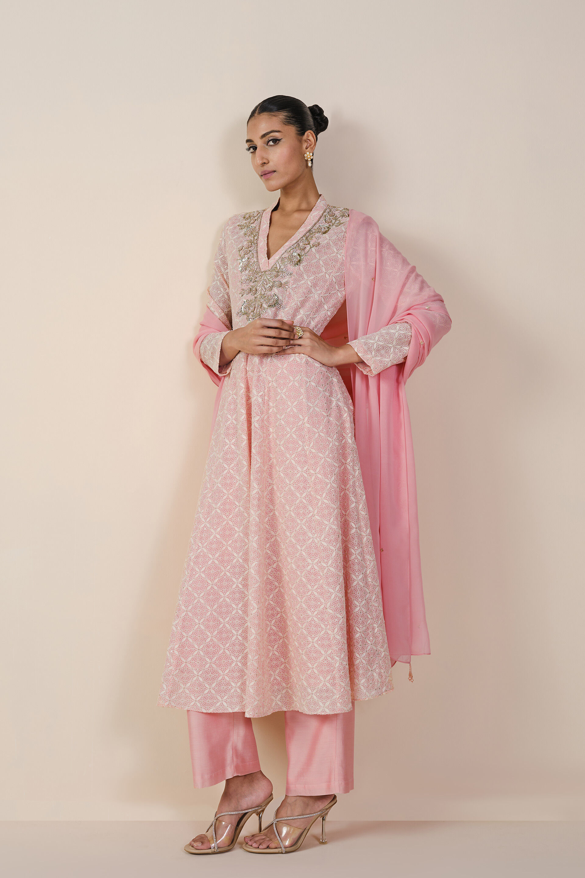 Josika Embroidered Georgette Suit Set - Blush