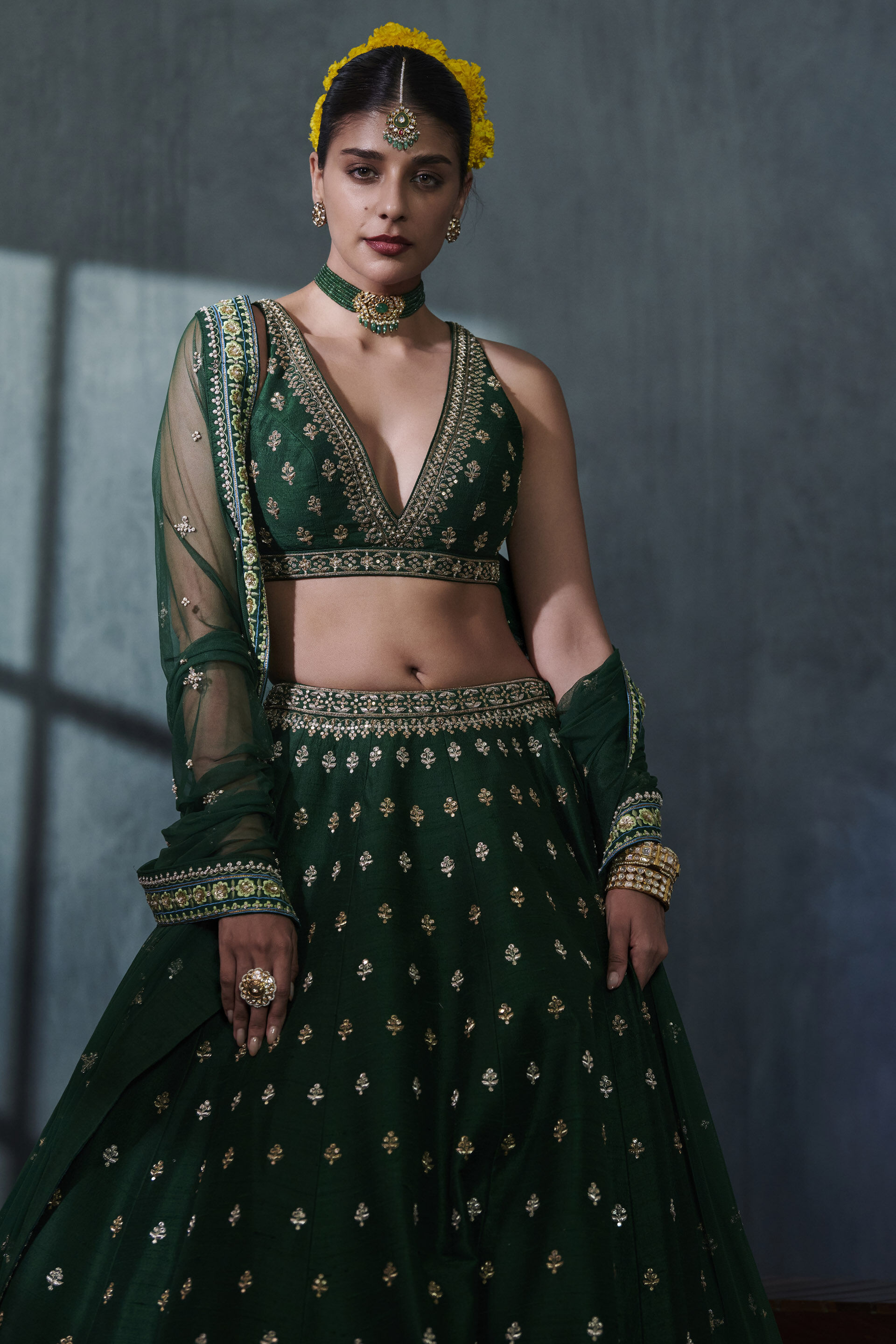 Siya Lehenga Set - Emerald Green, Emerald Green, image 3