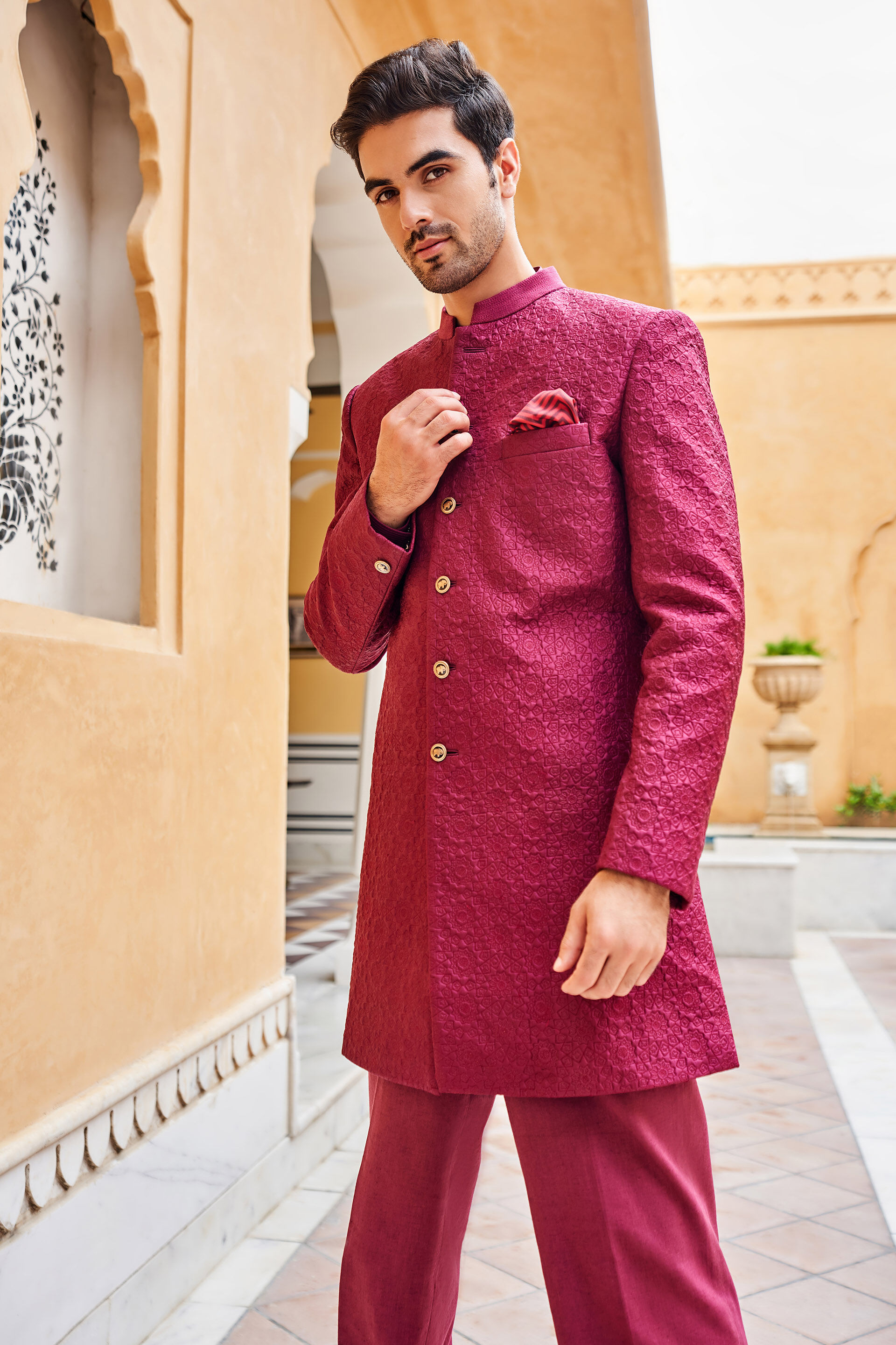 Zehab Sherwani - Maroon, Maroon, image 3