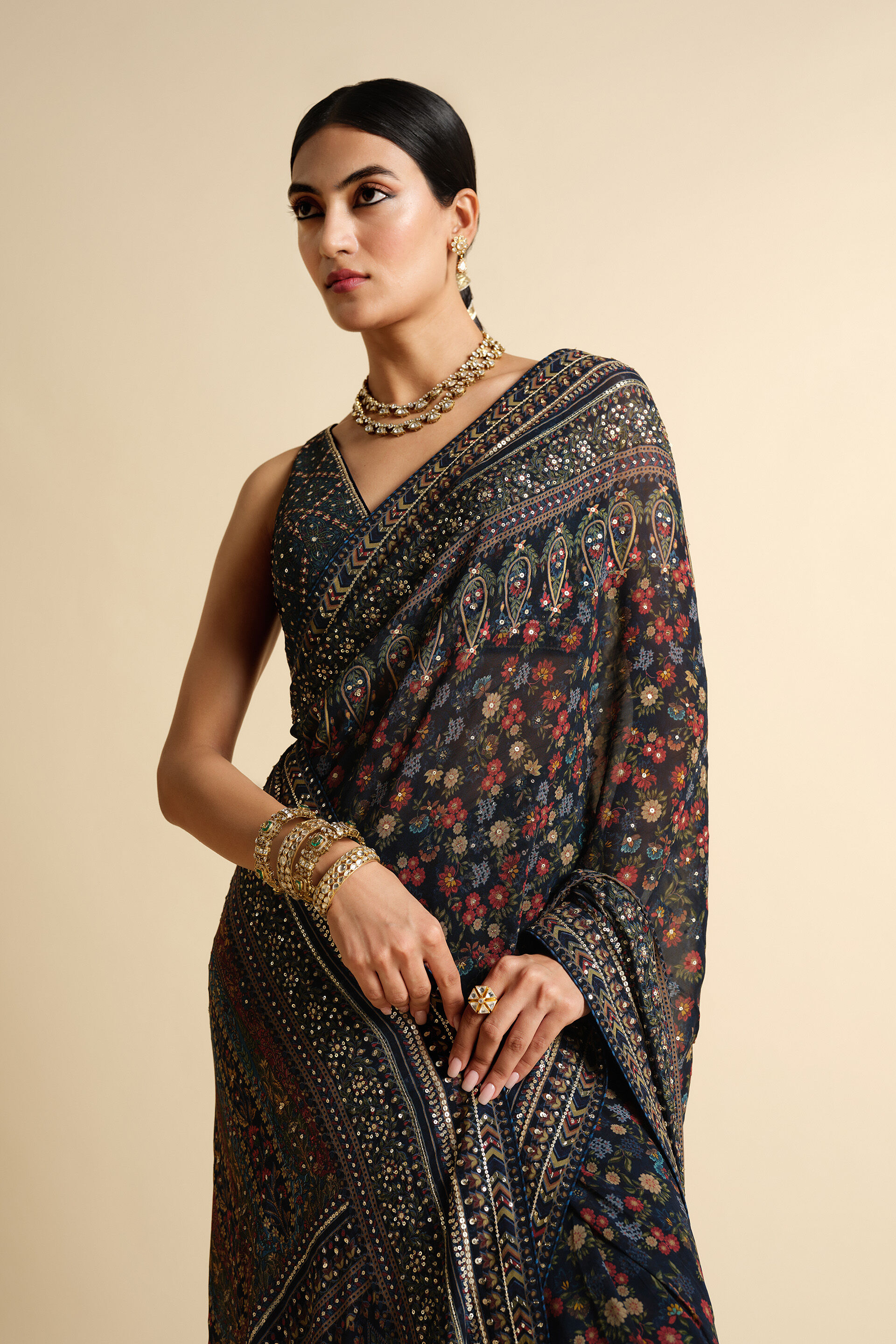 Amalaka Sequin Georgette Saree - Blue, Blue, image 5